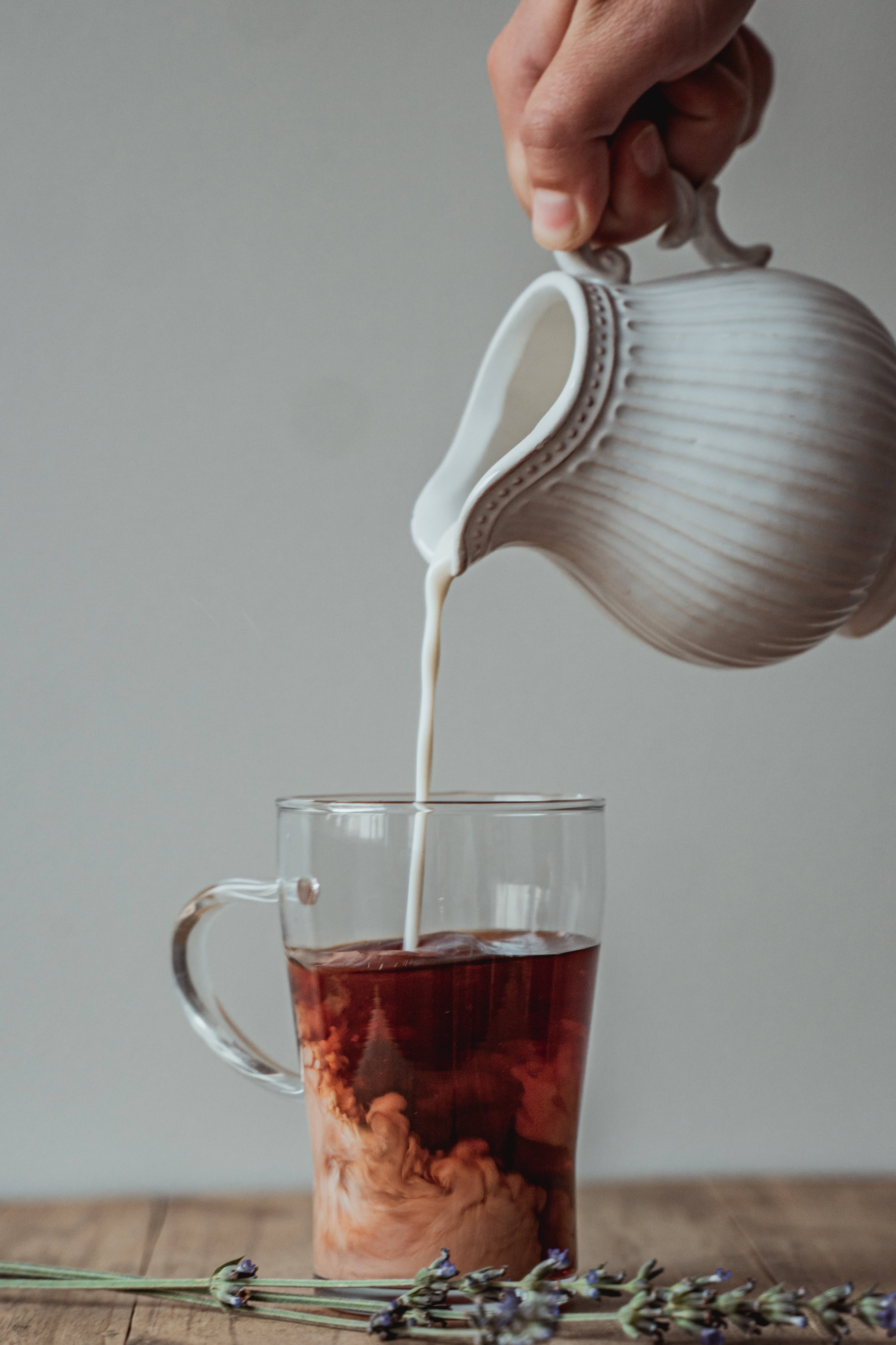 coffee cream pour, creamy milk, glass mug, 5K Phone Wallpaper