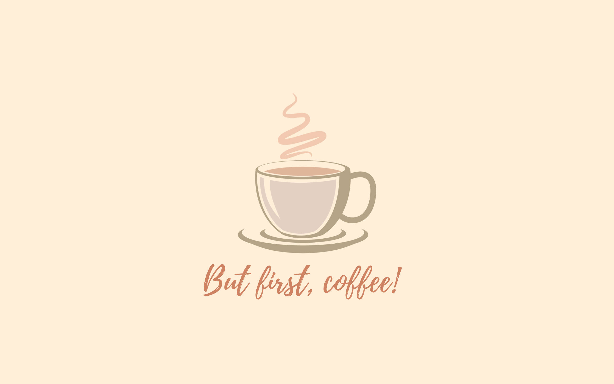 But first coffee!, minimalist coffee cup, steam swirls, 2K Desktop Wallpaper