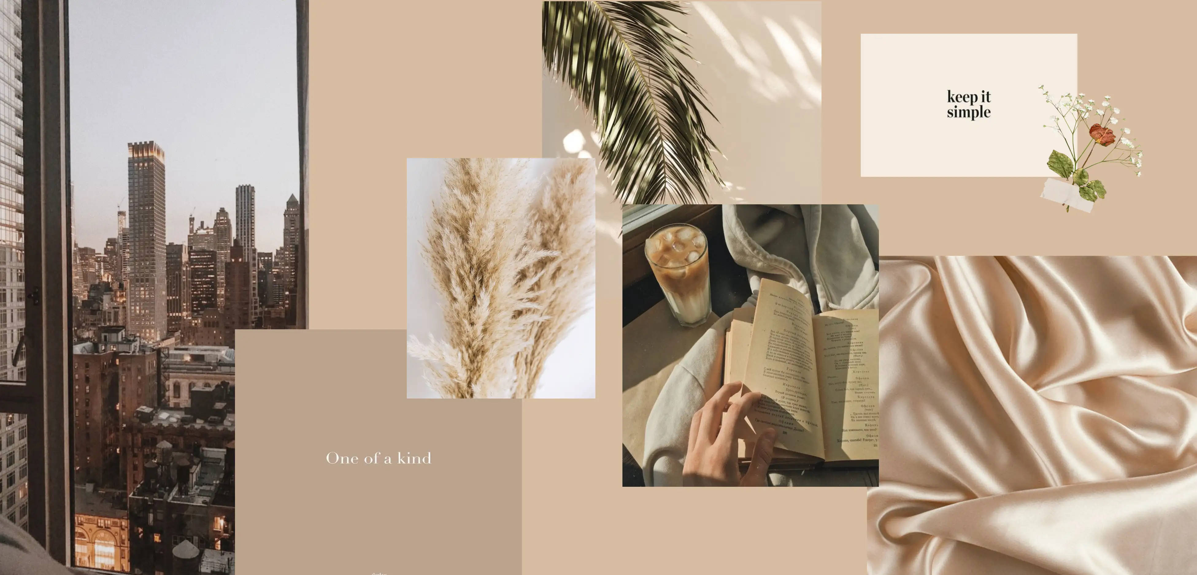 vacation beige aesthetic laptop, pampas grass, coffee, 4K Desktop Wallpaper