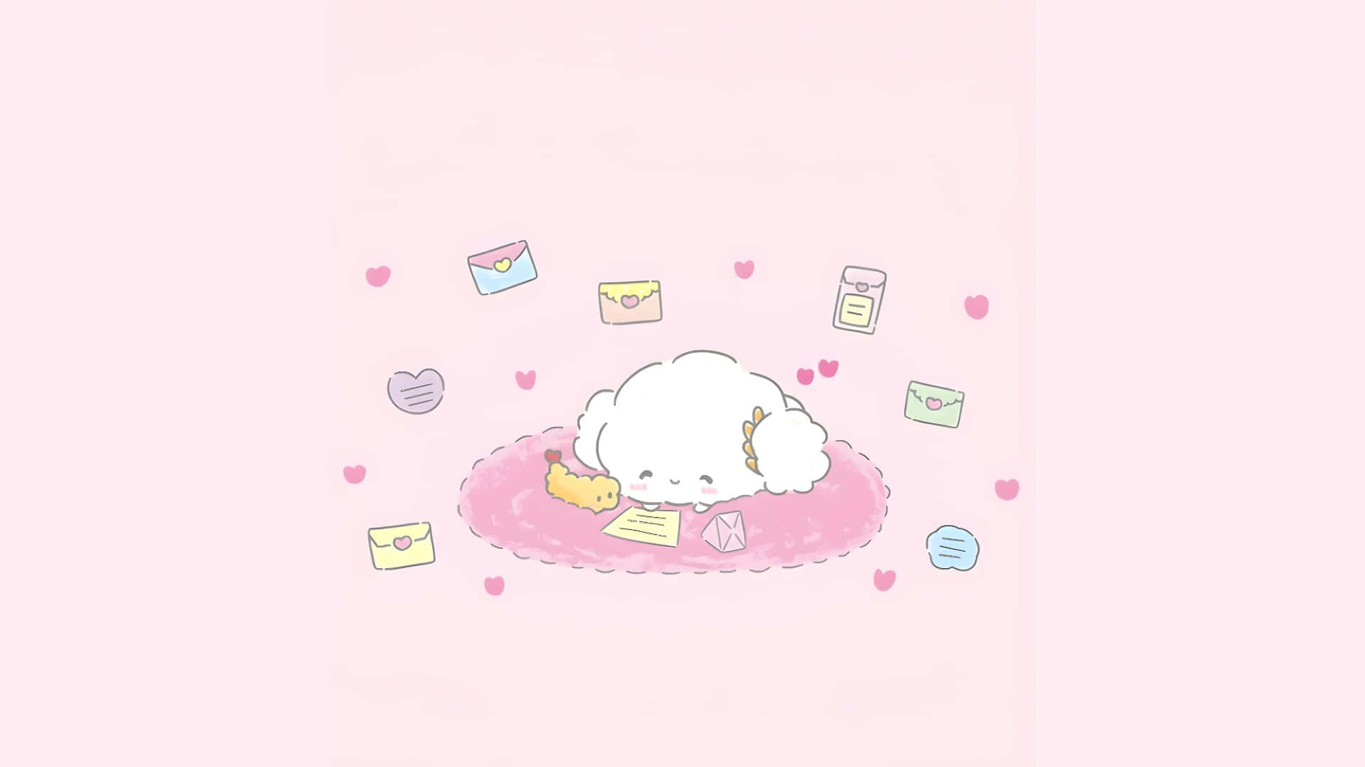 Cogimyun, white fluffy creature, pink cloud, Full HD Desktop Wallpaper