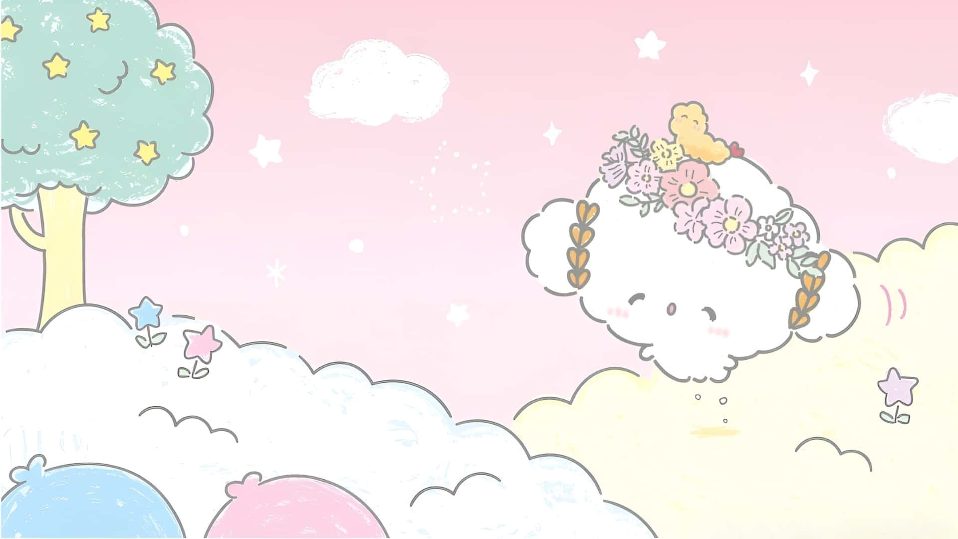 Cogimyun, floral crown, starry tree, Full HD Desktop Wallpaper