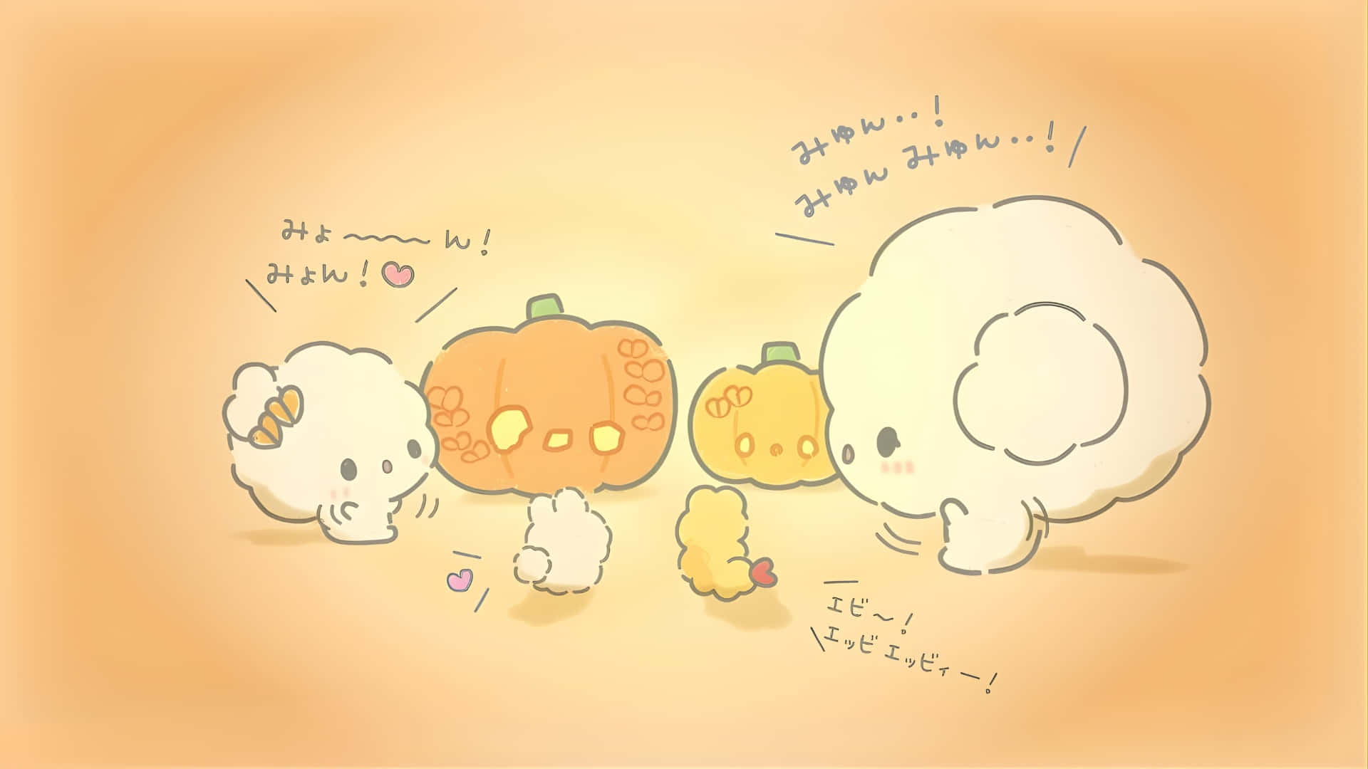 Cogimyun, pumpkin family, fluffy white cloud characters, Full HD Desktop Wallpaper