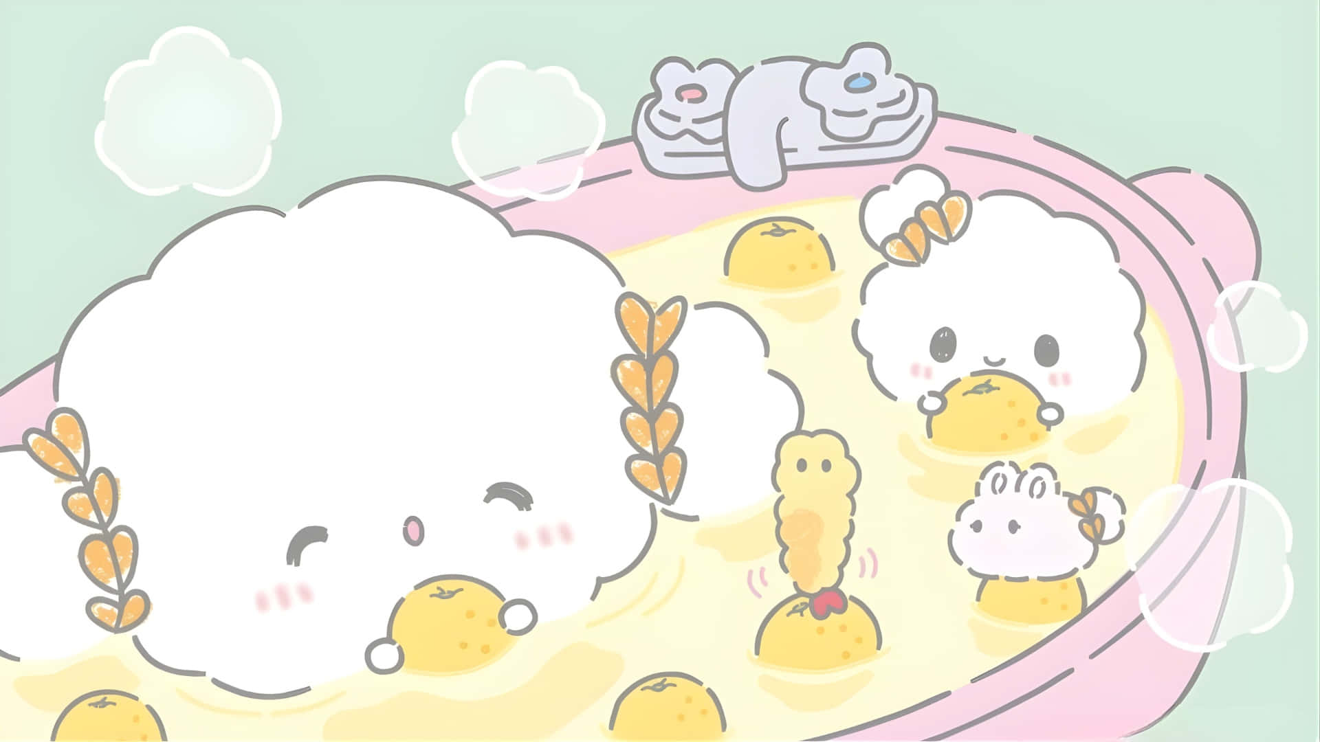Cogimyun, cute fluffy cloud characters, wheat ears, Full HD Desktop Wallpaper