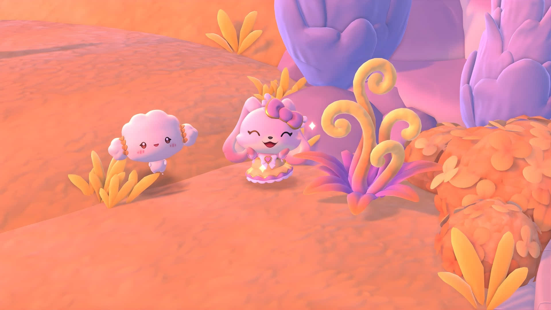 Cogimyun, cute pink cartoon characters, surreal landscape, Full HD Desktop Wallpaper