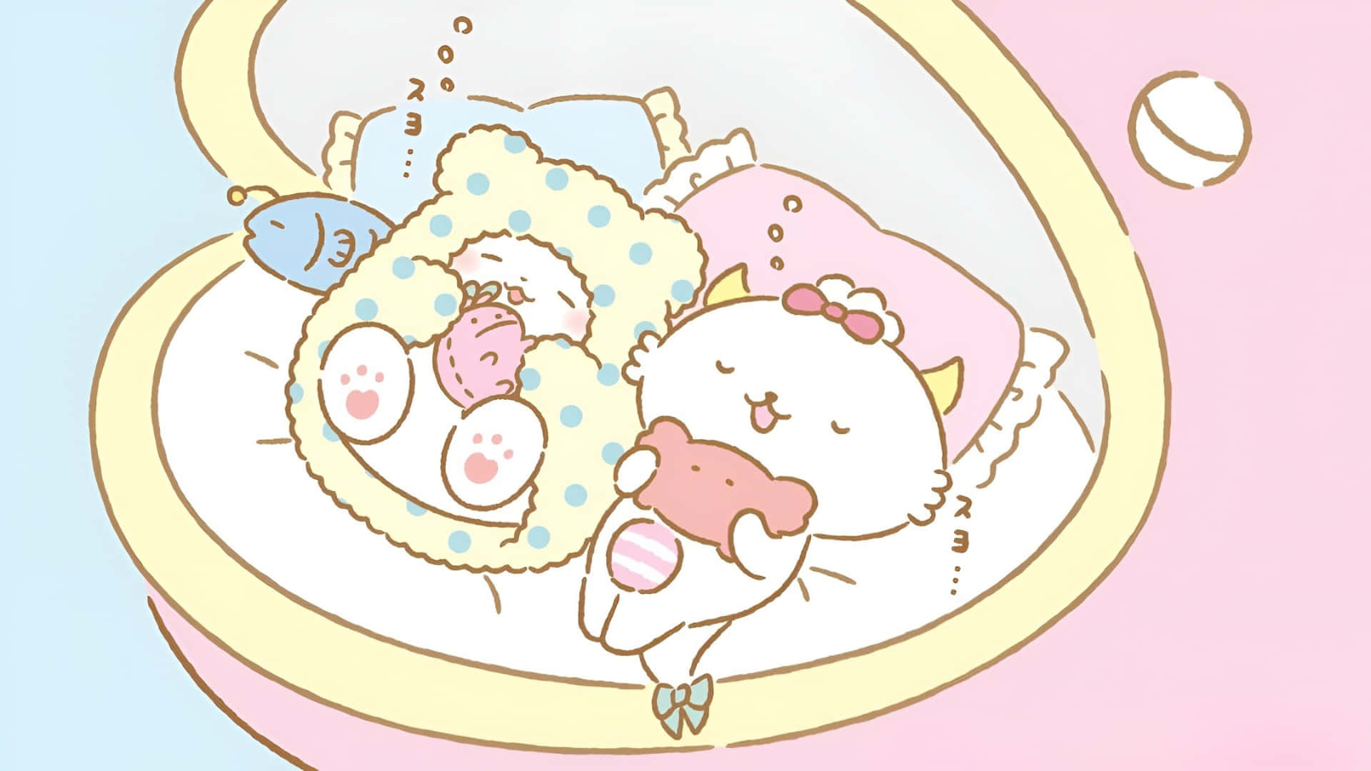Cogimyun, cute cartoon cats, pastel bubble bath, Full HD Desktop Wallpaper