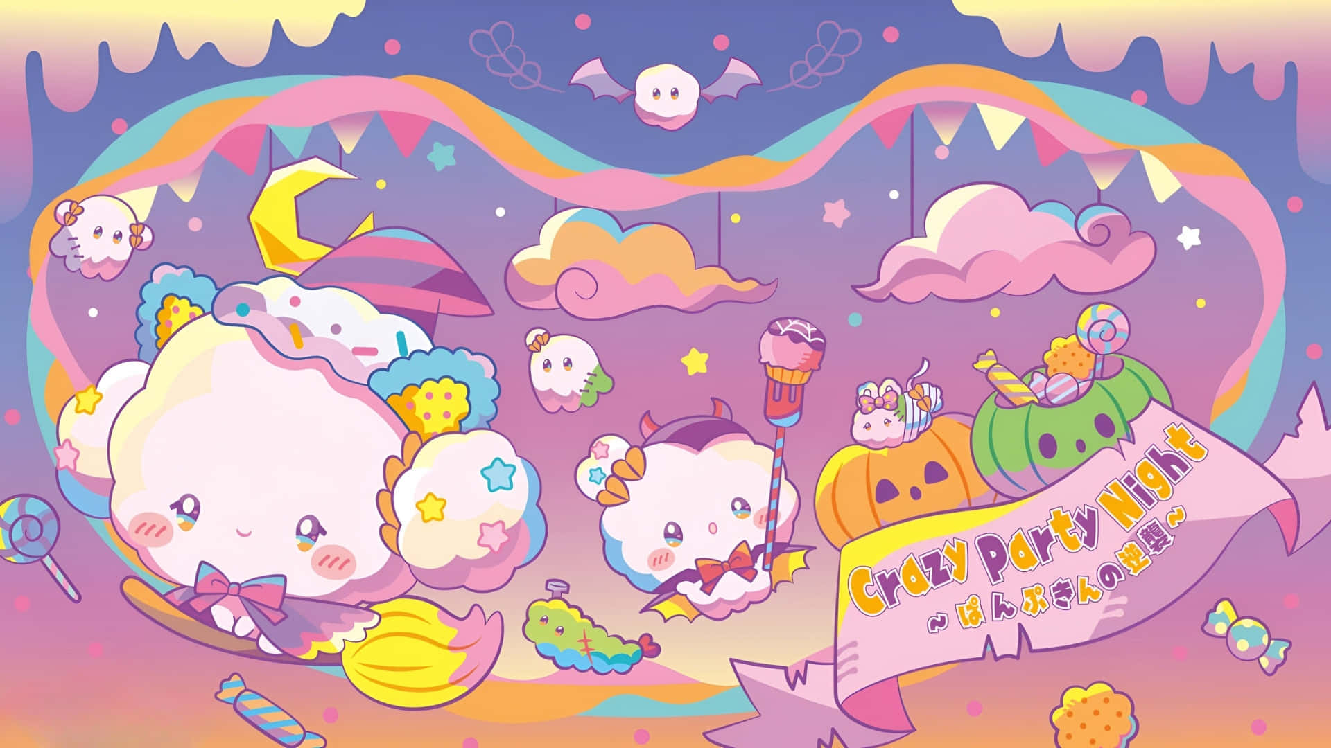 Cogimyun, Halloween Celebration, pastel-colored cloud characters, Full HD Desktop Wallpaper