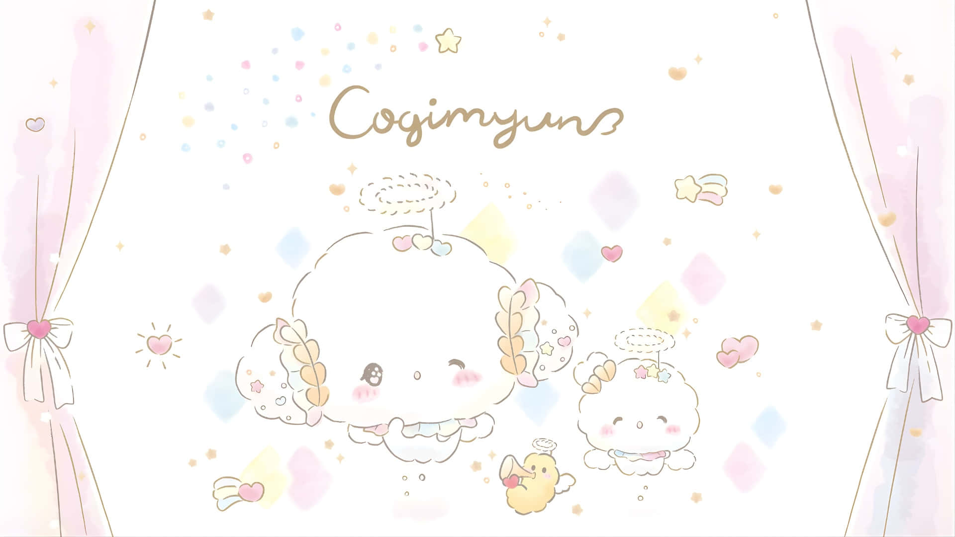 Cogimyun, cute cloud characters, braided hair, Full HD Desktop Wallpaper