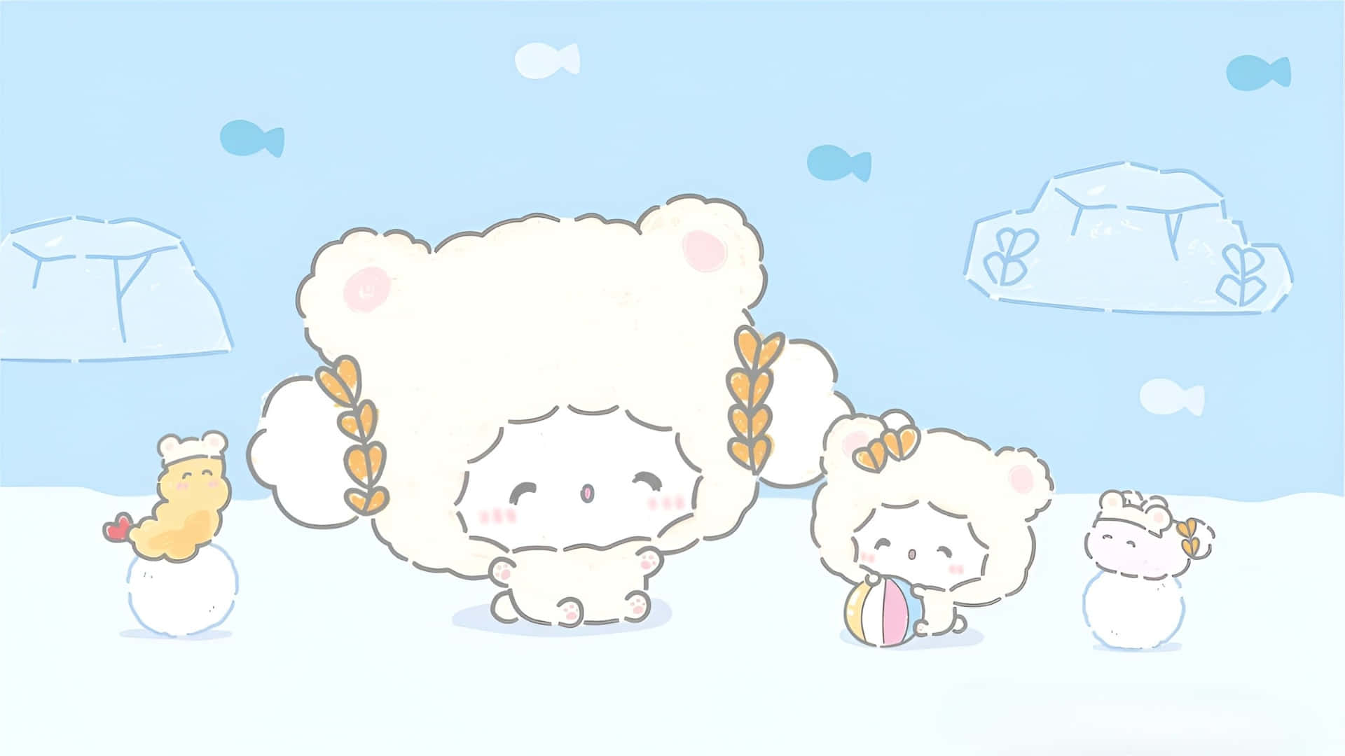 Cogimyun, winter adventure, fluffy white bear characters, Full HD Desktop Wallpaper