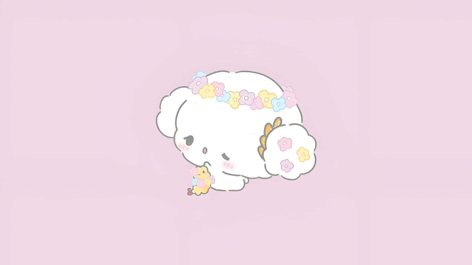 Cogimyun, cute white cloud character, floral crown, Full HD Desktop Wallpaper