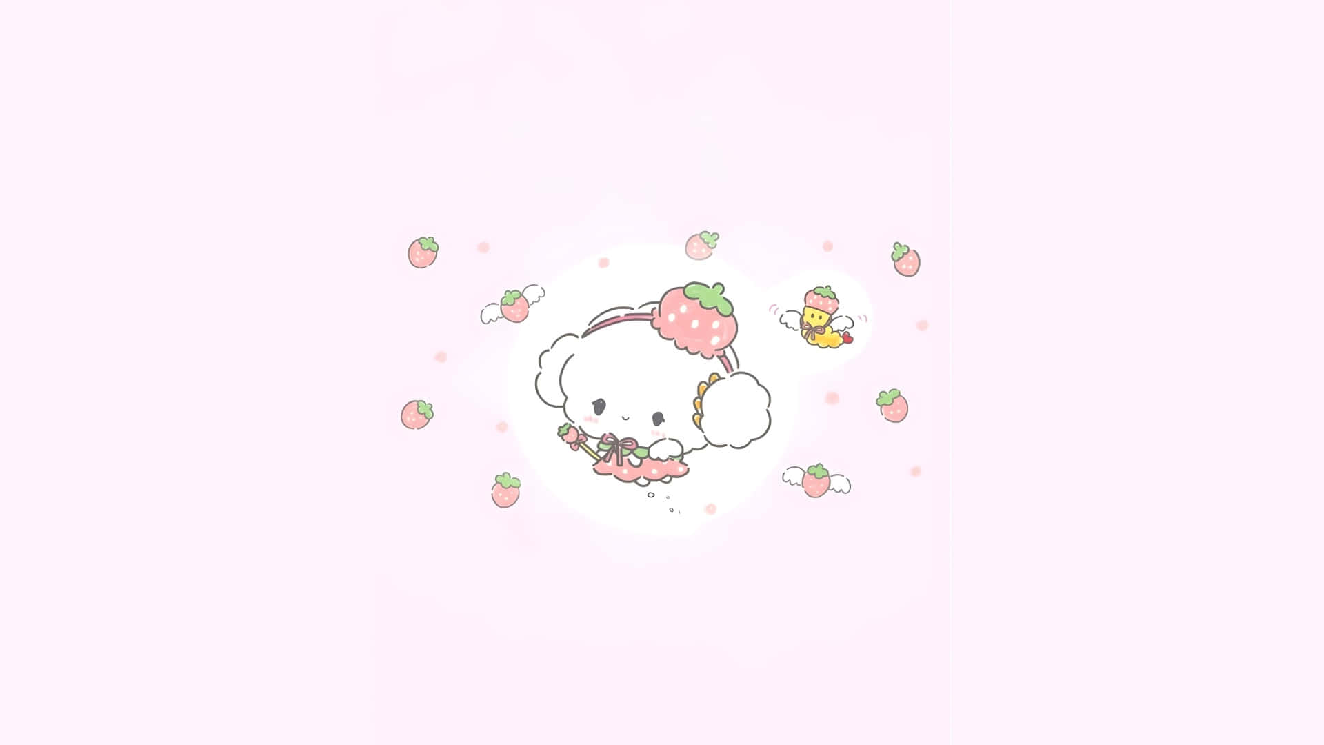 Cogimyun, cute white cloud character, strawberry headband, Full HD Desktop Wallpaper