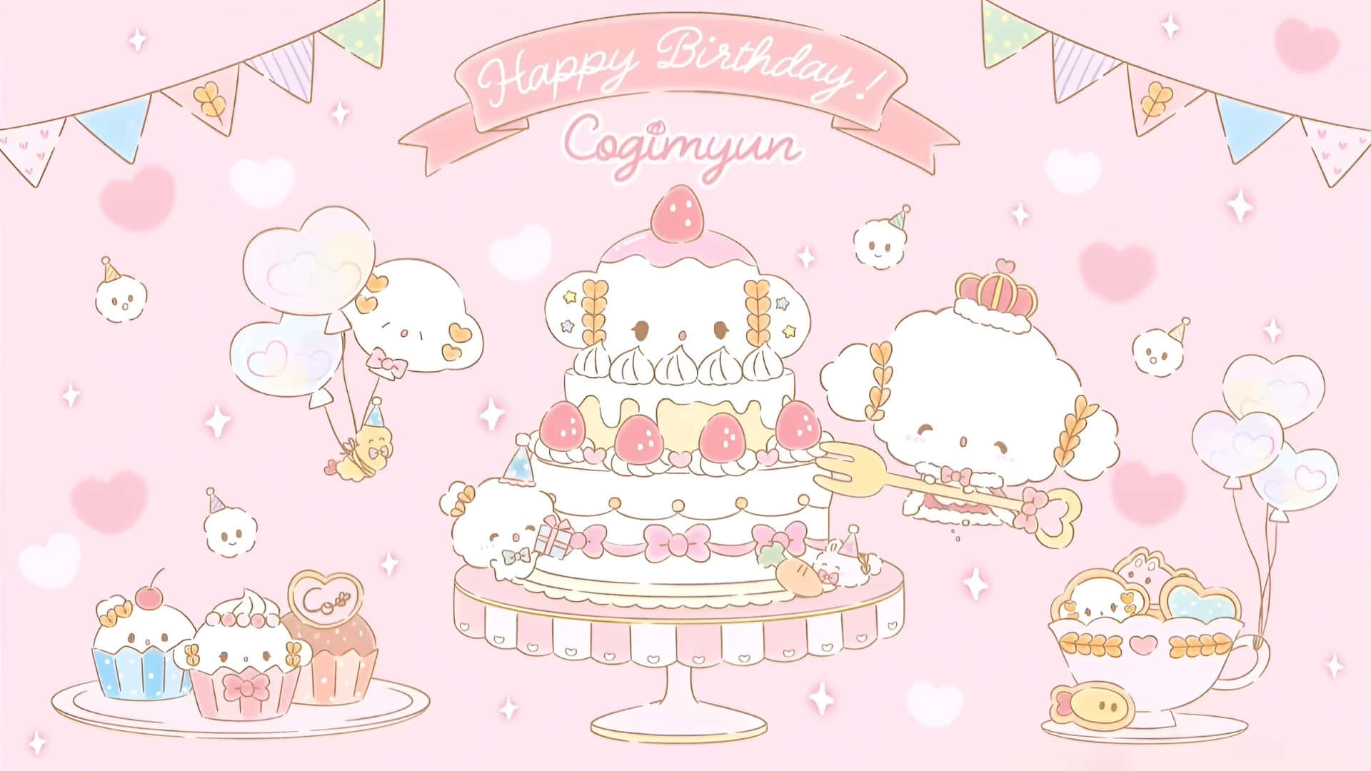 Cogimyun, pastel pink, cloud characters, Full HD Desktop Wallpaper