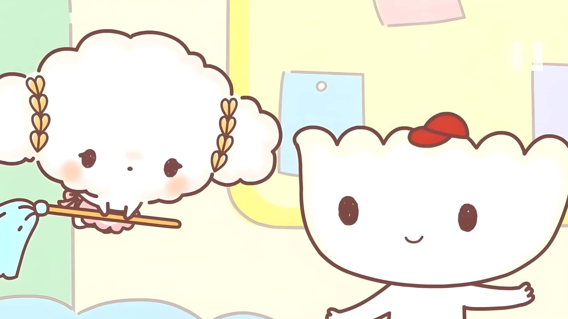 Cogimyun, cute mushroom characters, cloud hair, Full HD Desktop Wallpaper