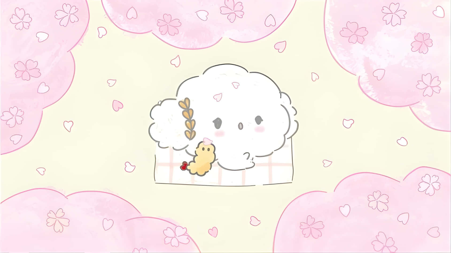 Cogimyun, yellow chick, red heart, Full HD Desktop Wallpaper