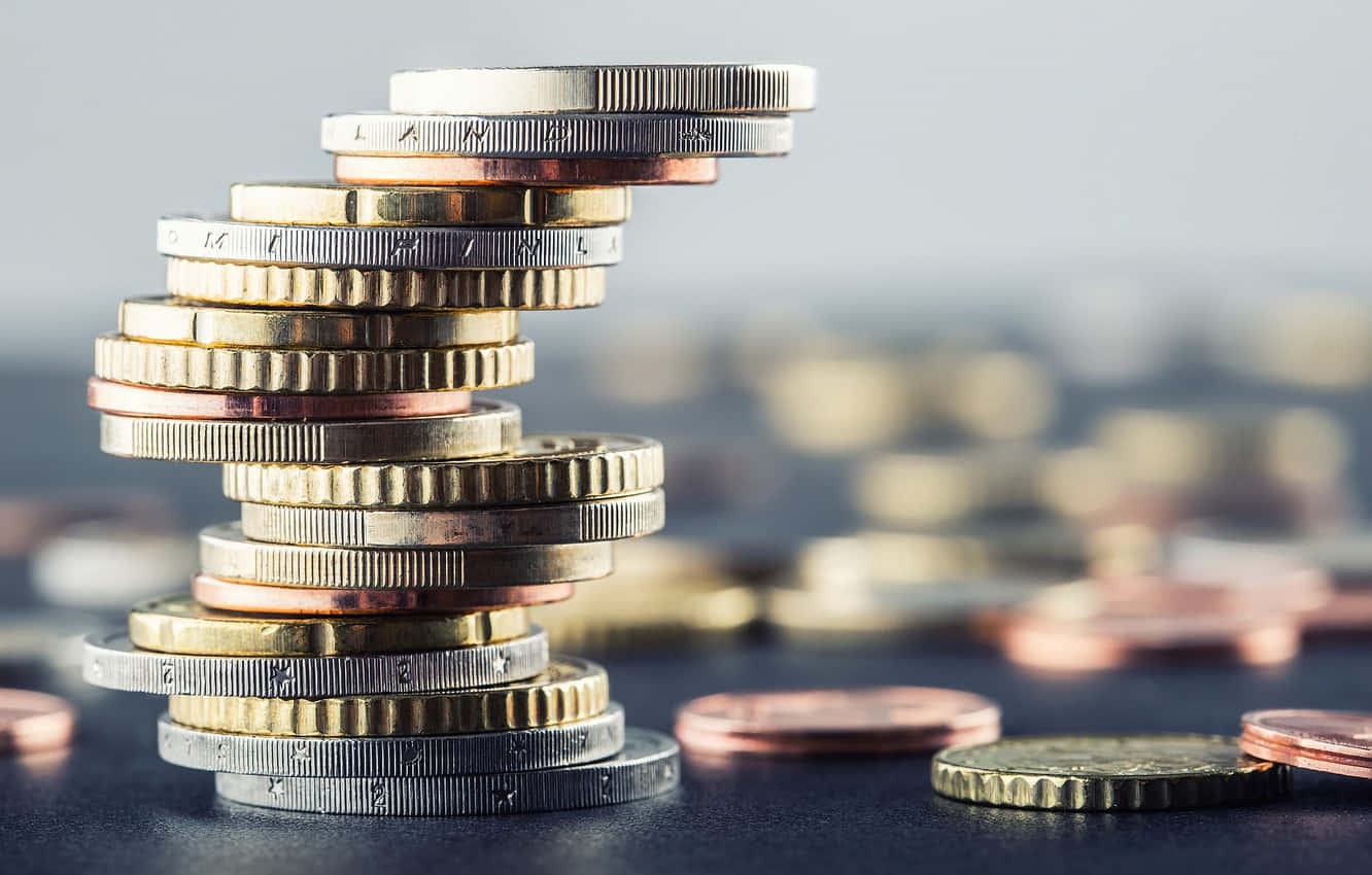 stacked silver gold coins, European coins, precarious spiral tower, HD Desktop Wallpaper