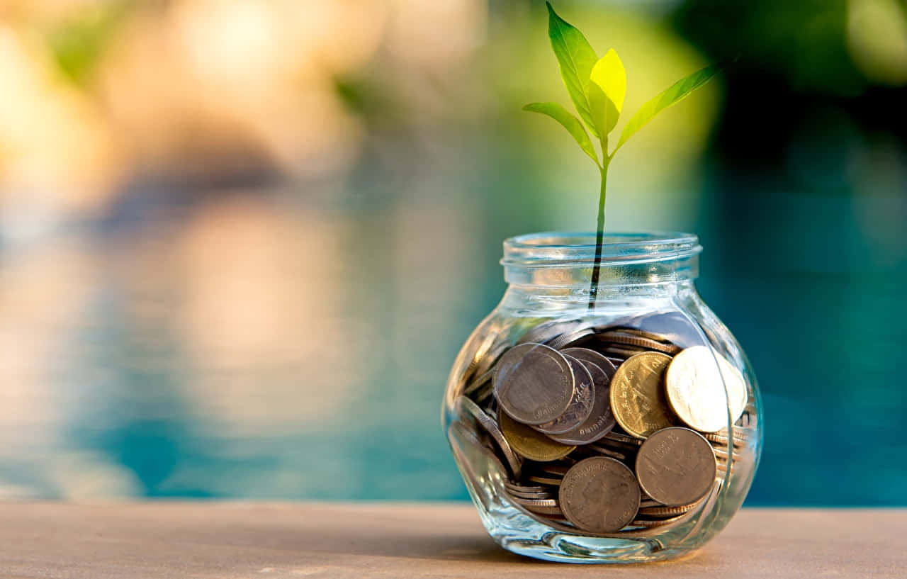 coins glass vase, clear glass jar, coins, HD Desktop Wallpaper