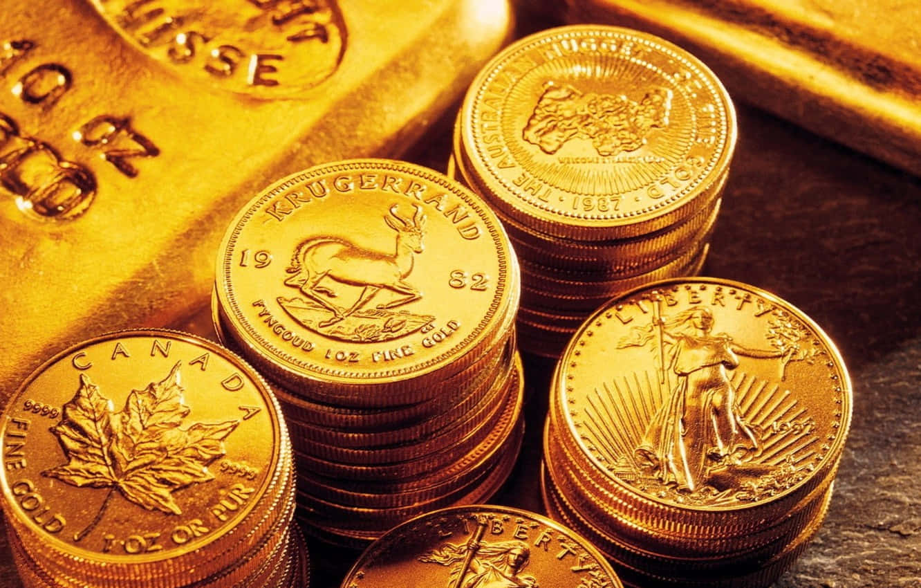 bullion gold coins, gold coins, gold bars, HD Desktop Wallpaper