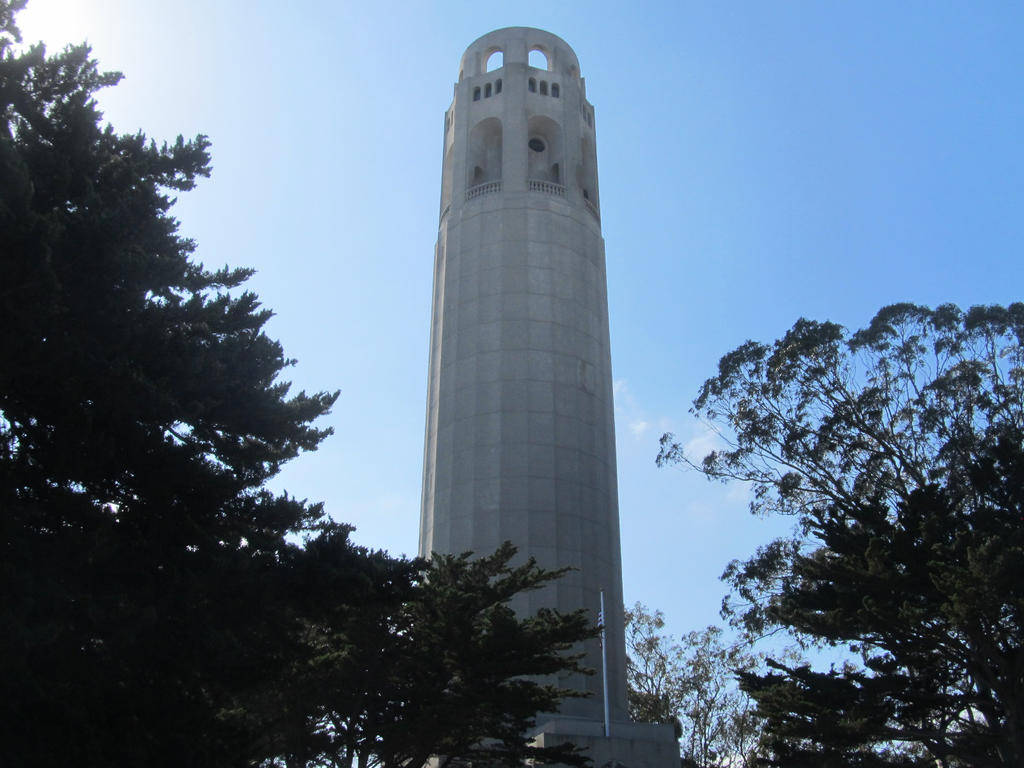 Coit Tower, white tower, clear blue sky, SD Desktop Wallpaper
