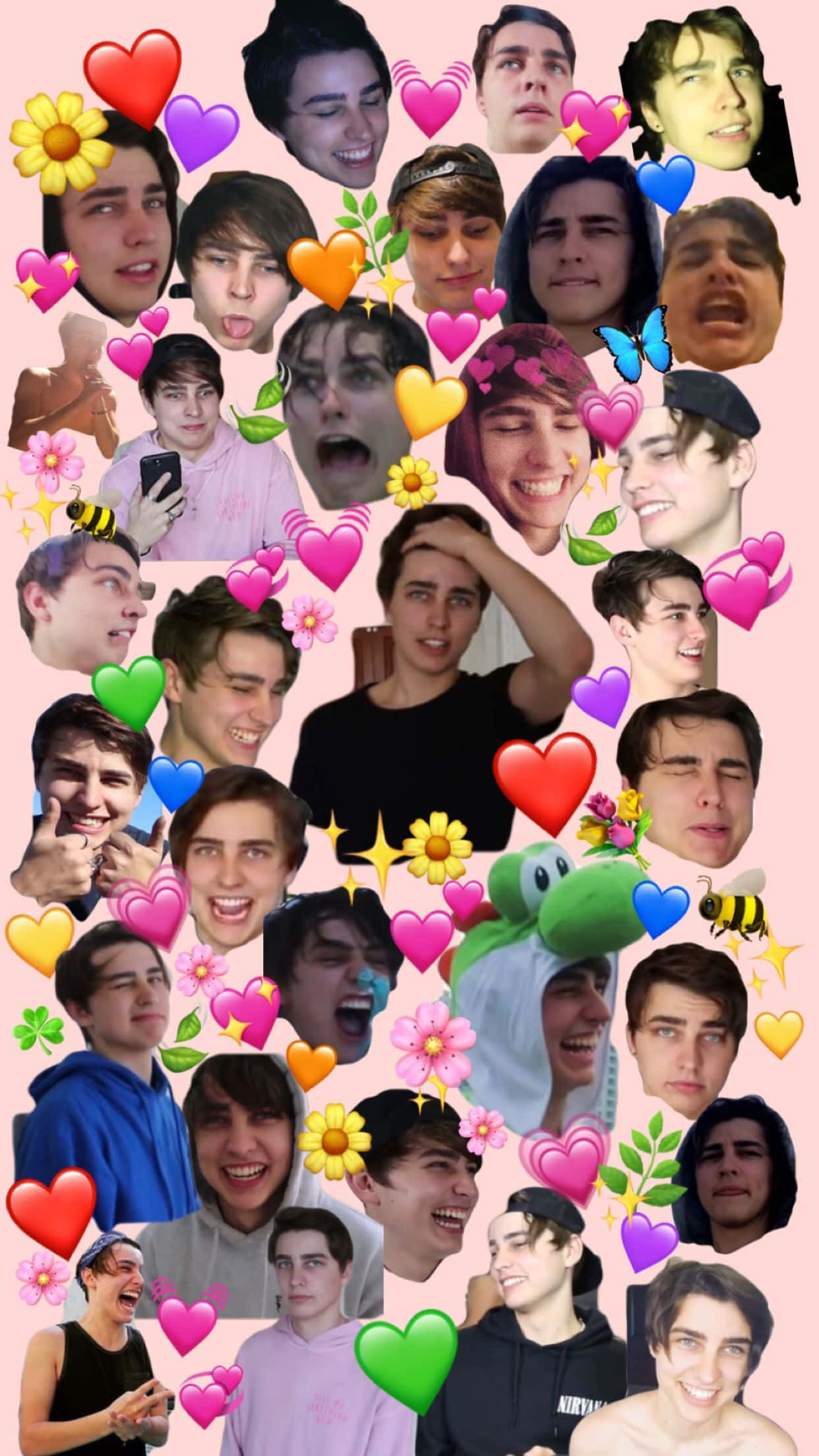 Colby Brock, pink background, colorful hearts, Full HD Phone Wallpaper