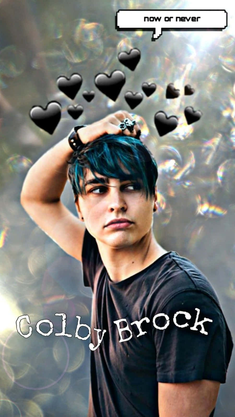 Colby Brock, blue hair, black hearts, HD Phone Wallpaper