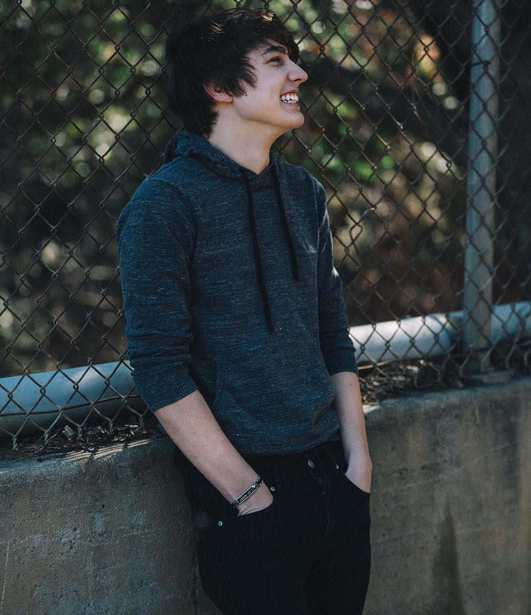 Colby Brock, dark hoodie, concrete wall, SD Phone Wallpaper
