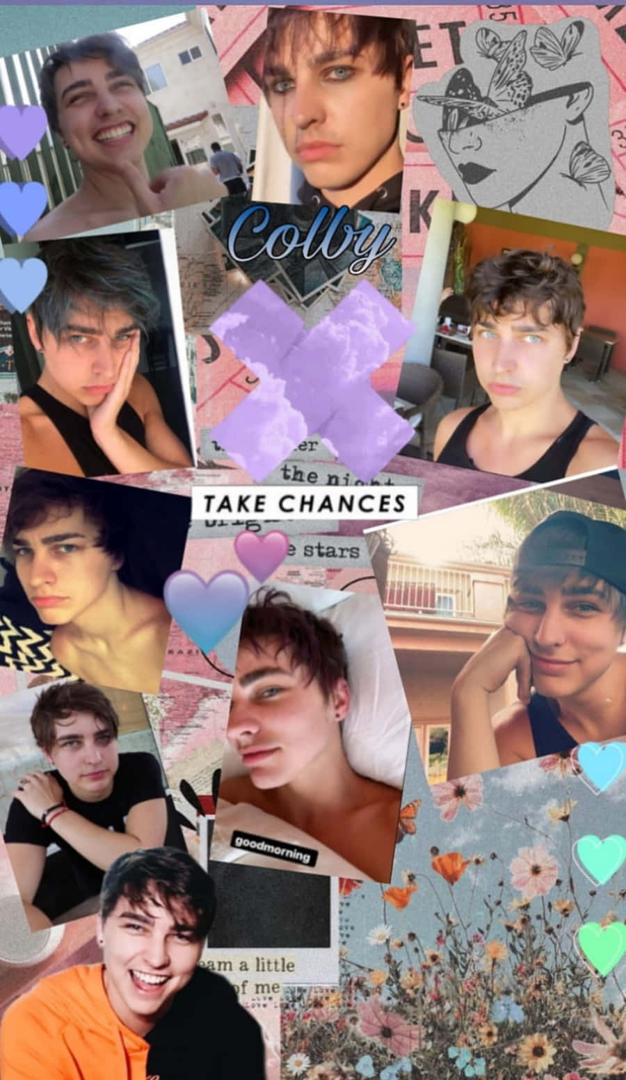 Colby Brock, pastel hearts, purple accents, HD Phone Wallpaper