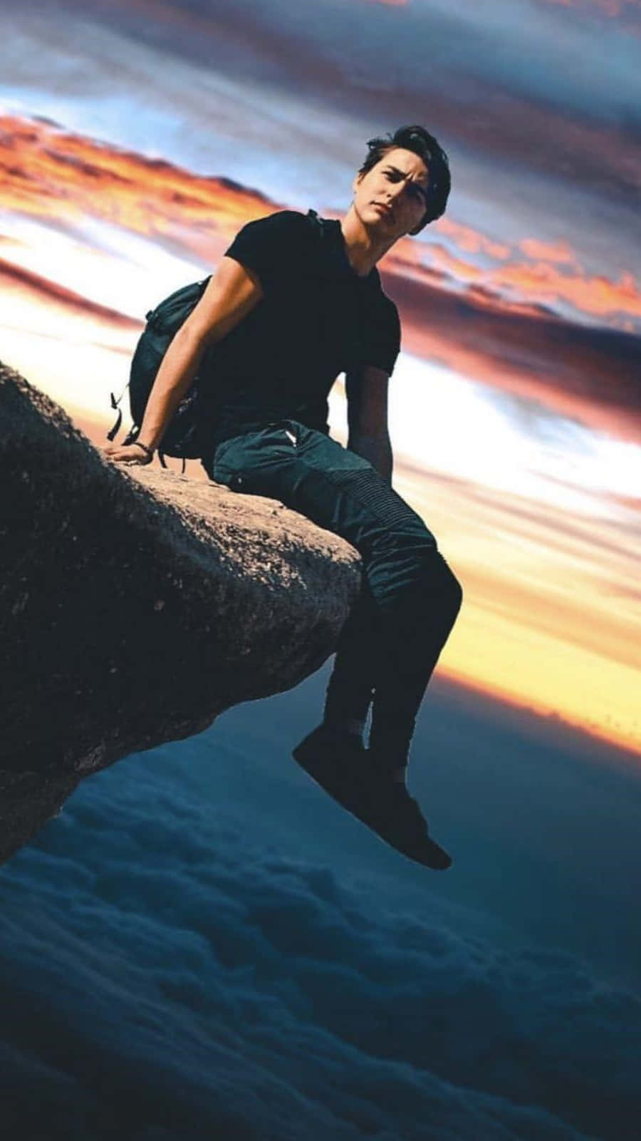 Colby Brock, sunset, cliff edge, HD Phone Wallpaper