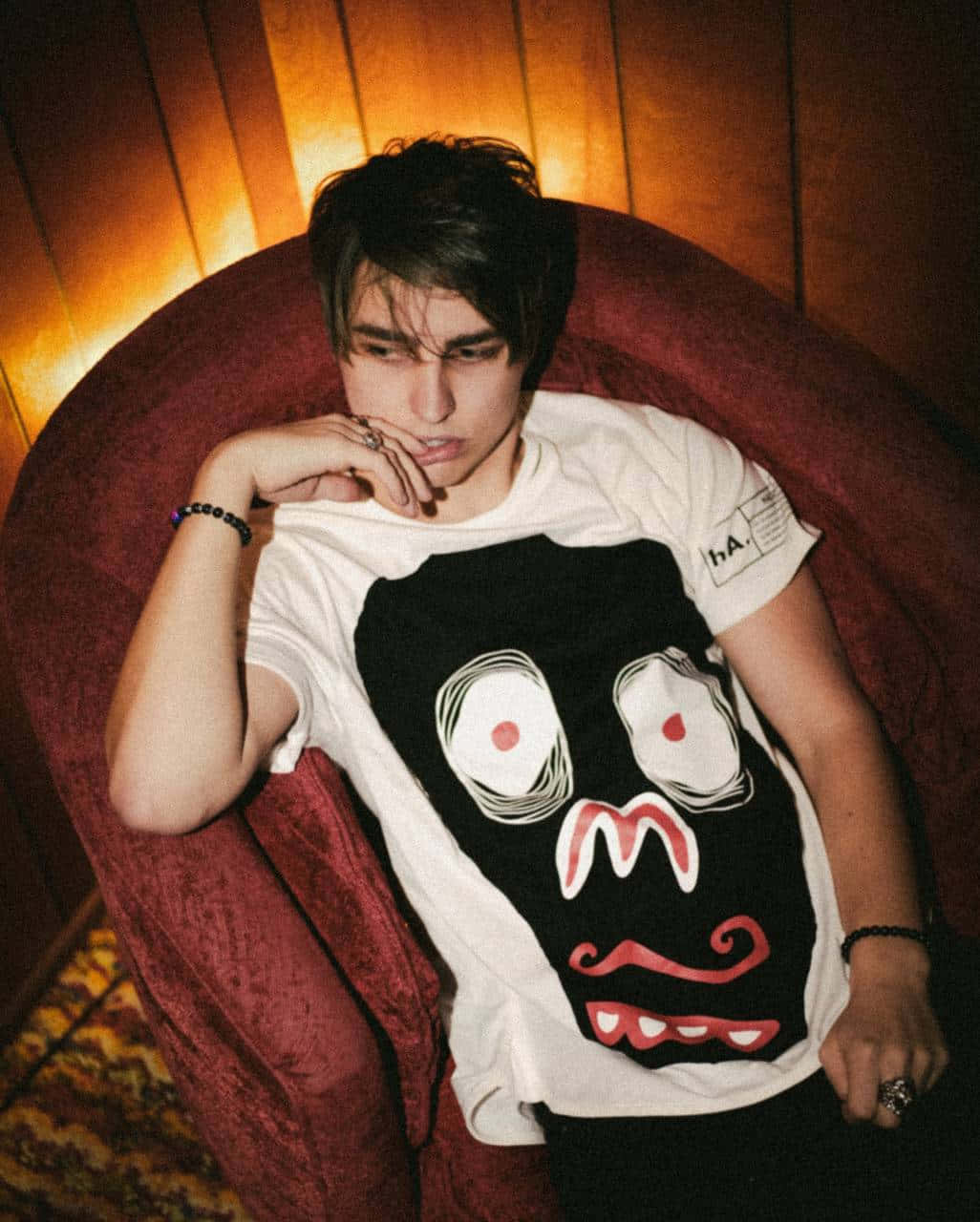 Colby Brock, red armchair, white t-shirt, HD Phone Wallpaper
