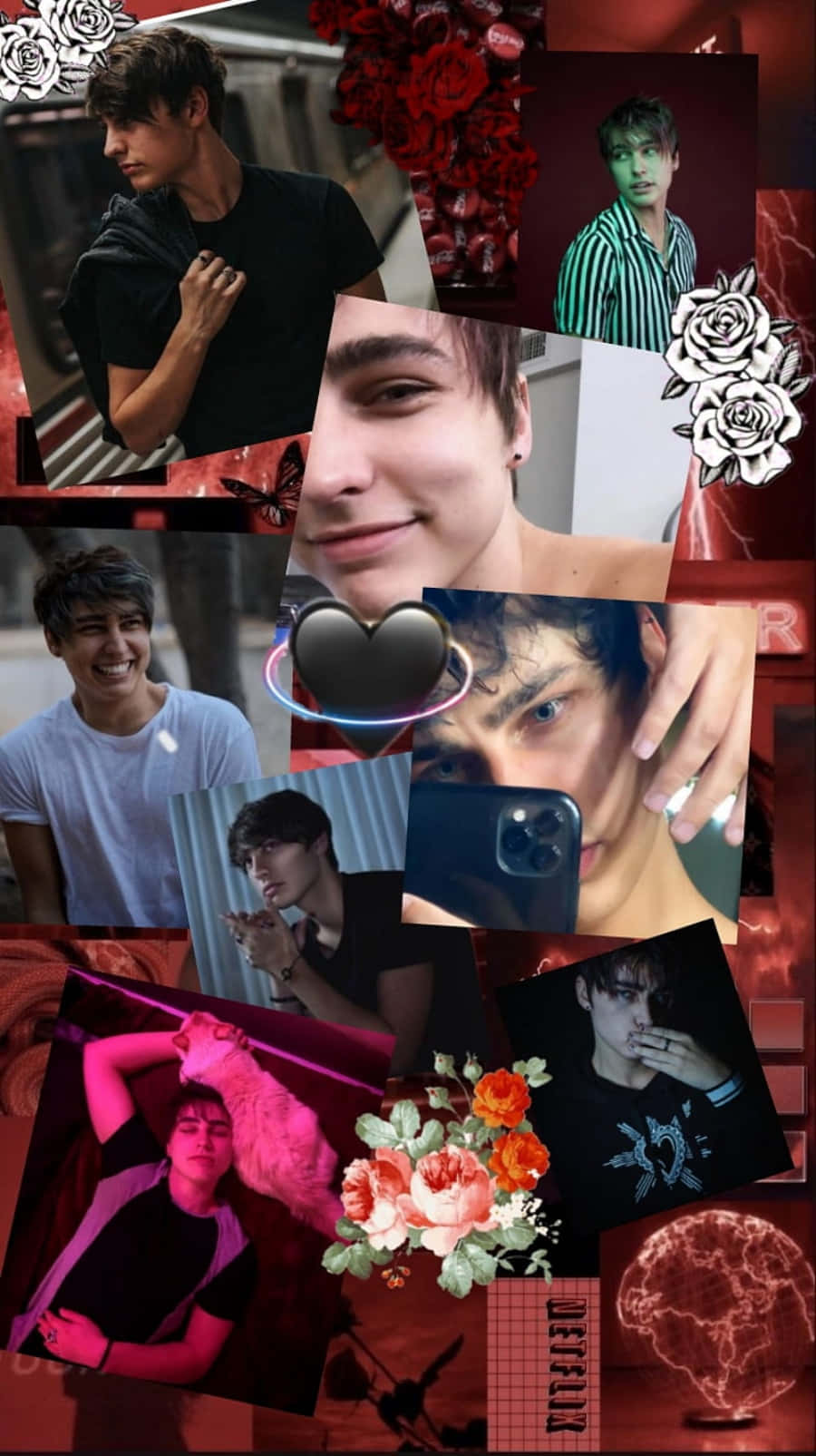 Colby Brock, red background, red roses, HD Phone Wallpaper
