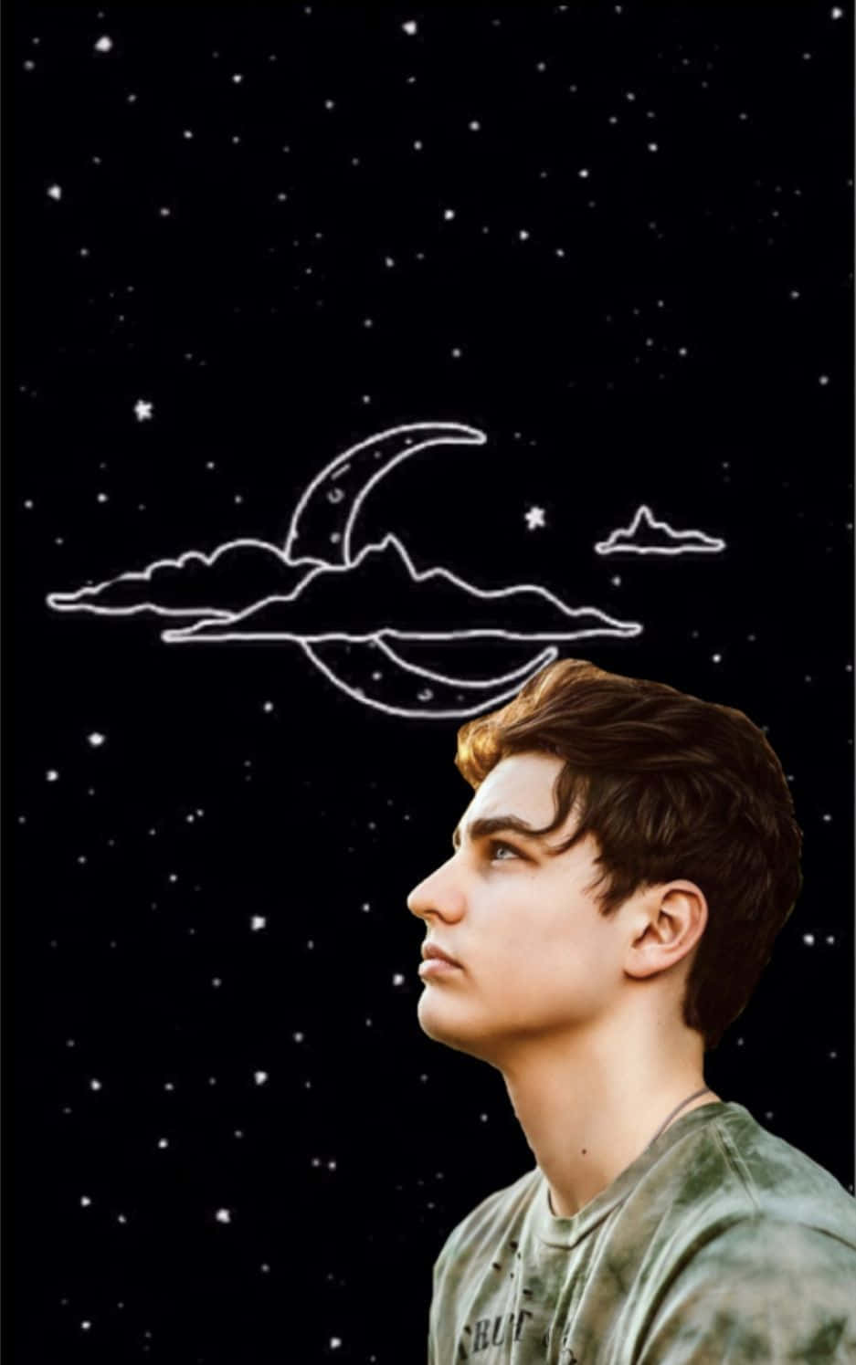 Colby Brock, crescent moon, neon outline, HD Phone Wallpaper