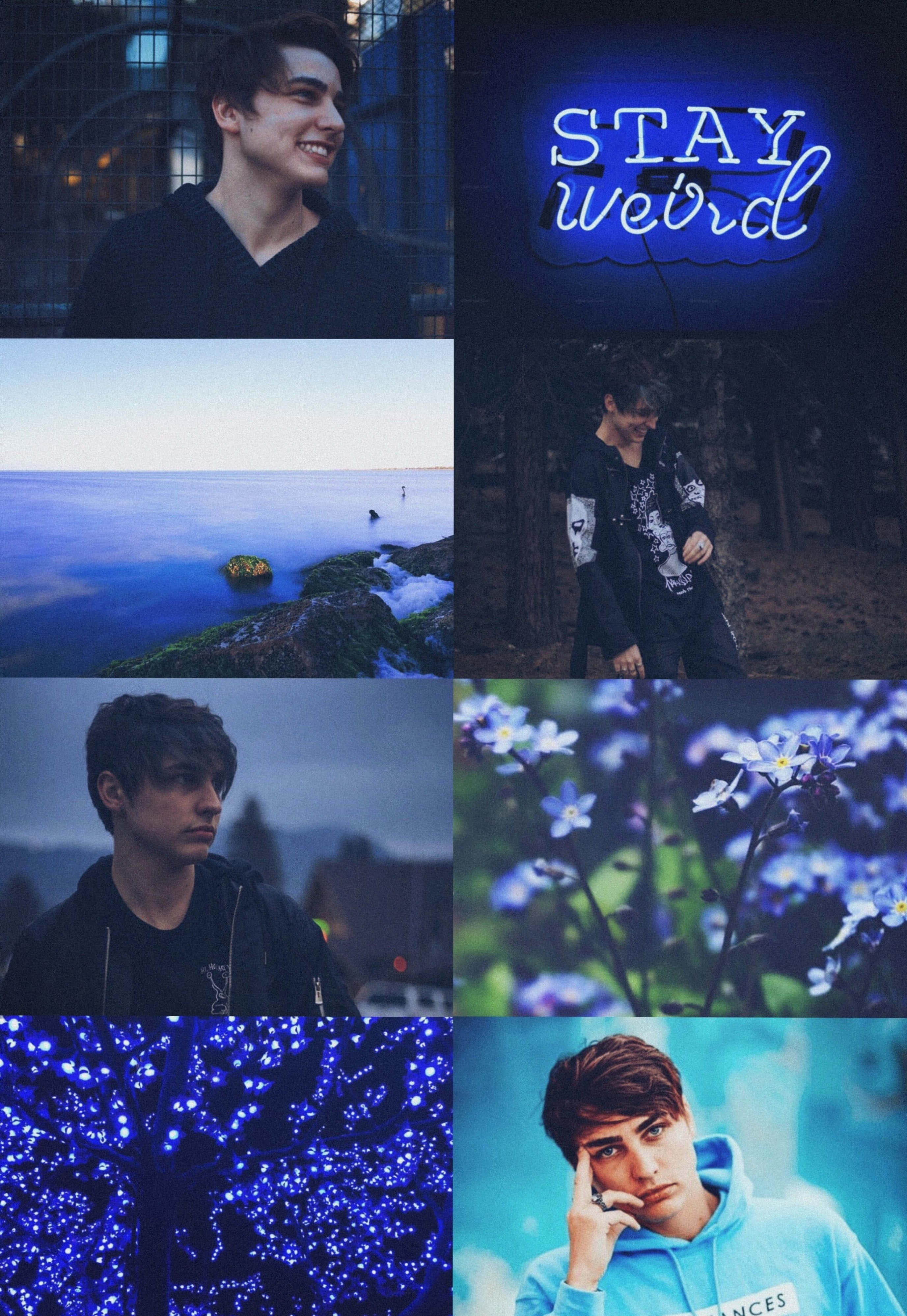 Colby Brock, moody blue-toned, neon signs, 4K Phone Wallpaper
