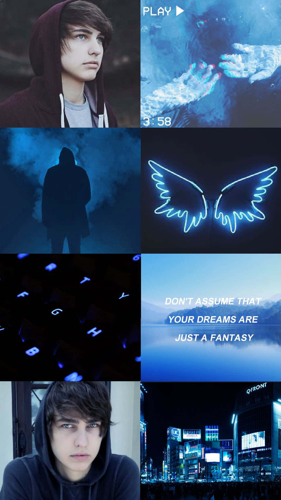 Colby Brock, blue lights, man with wings, Full HD Phone Wallpaper