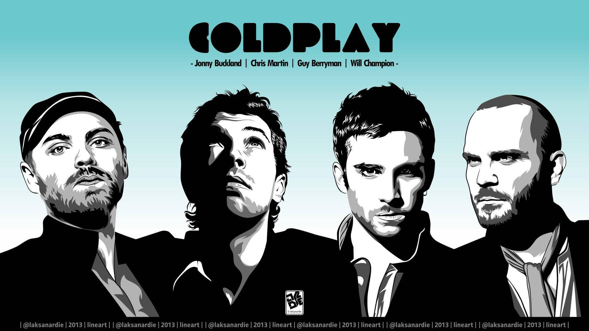 Coldplay, star-lit sky, black and white stylized portraits, Full HD Desktop Wallpaper
