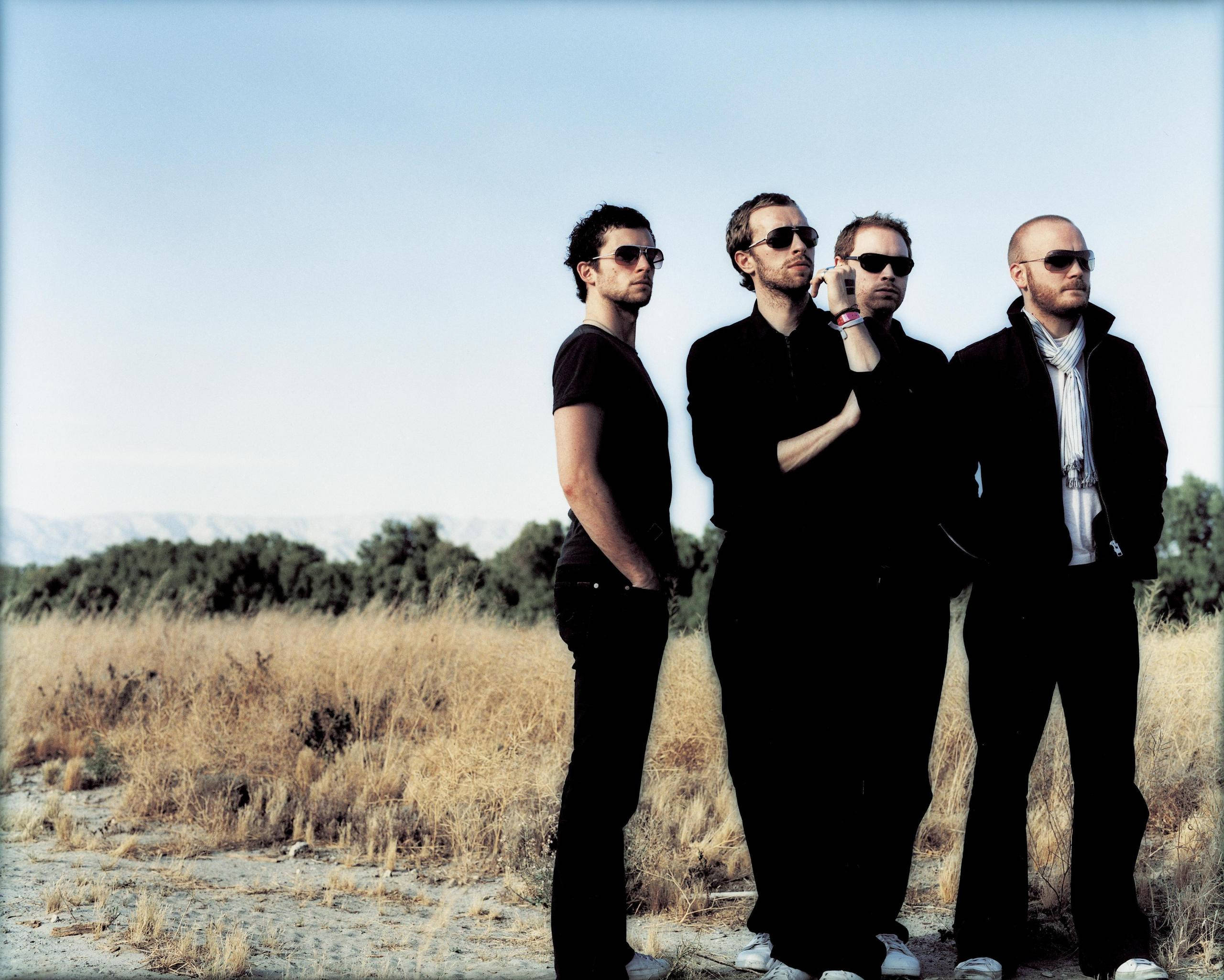 Coldplay, black outfits, sunglasses, 2K Desktop Wallpaper