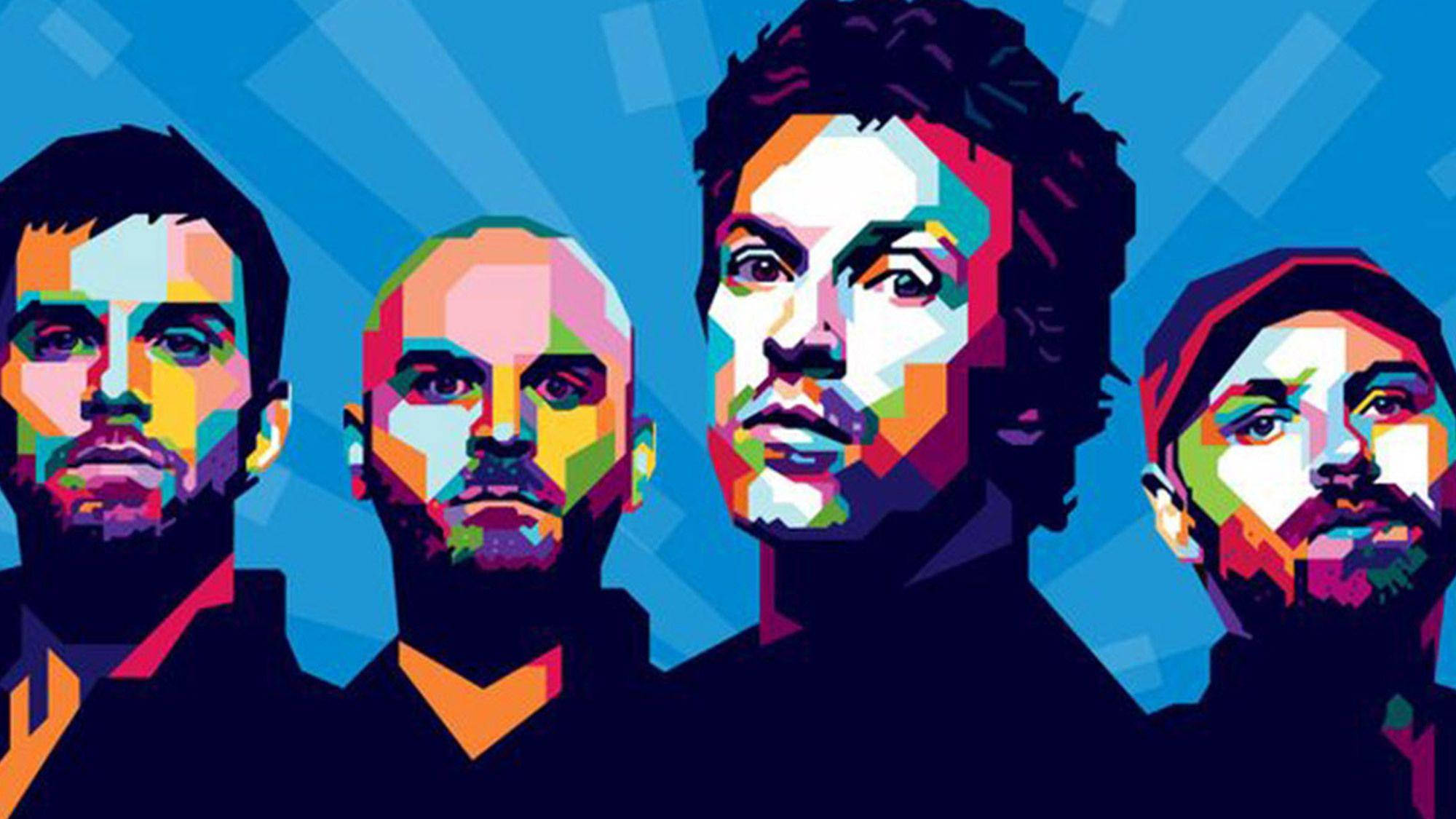 Coldplay, vector art, blue background, Full HD Desktop Wallpaper