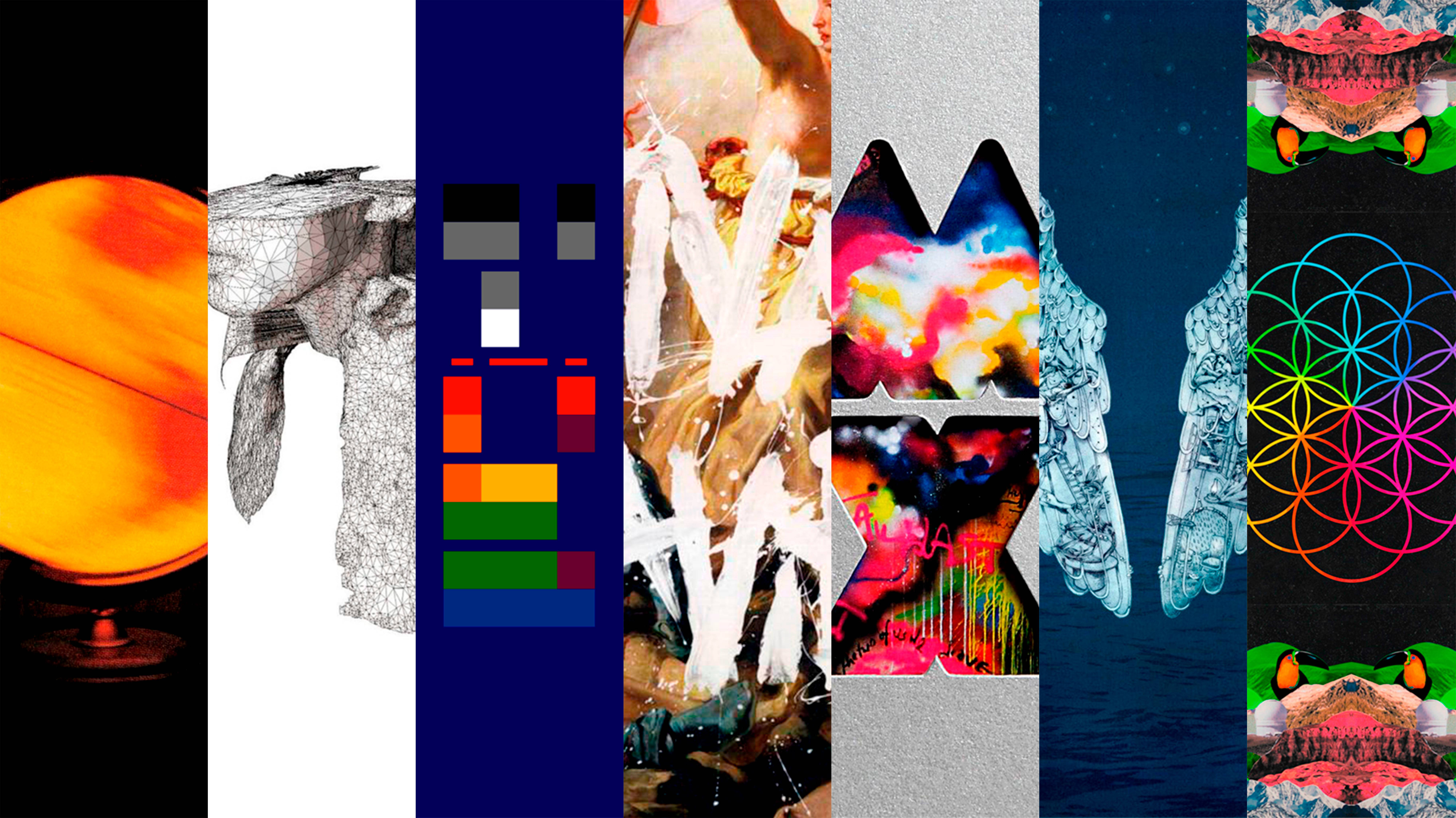 Coldplay, album covers, collage, 8K Desktop Wallpaper