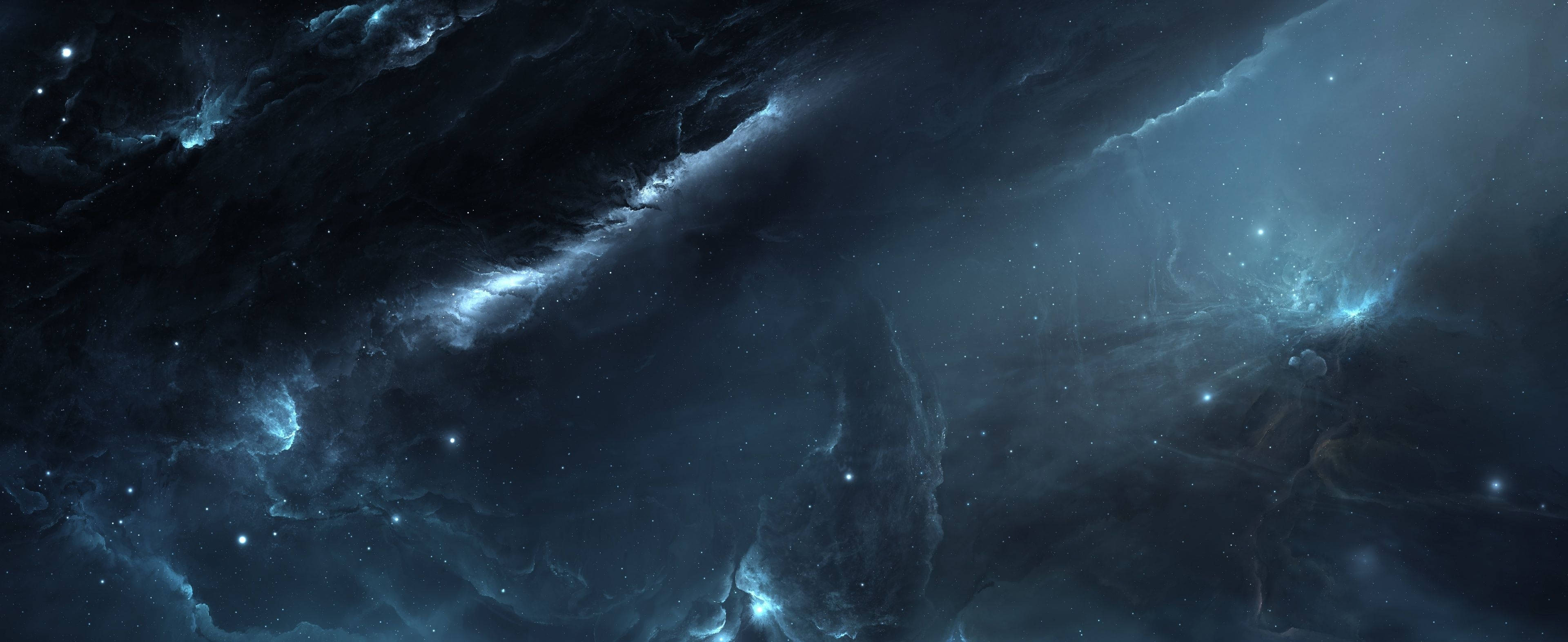 cosmic nebula, deep blues, blacks, 4K Desktop Wallpaper
