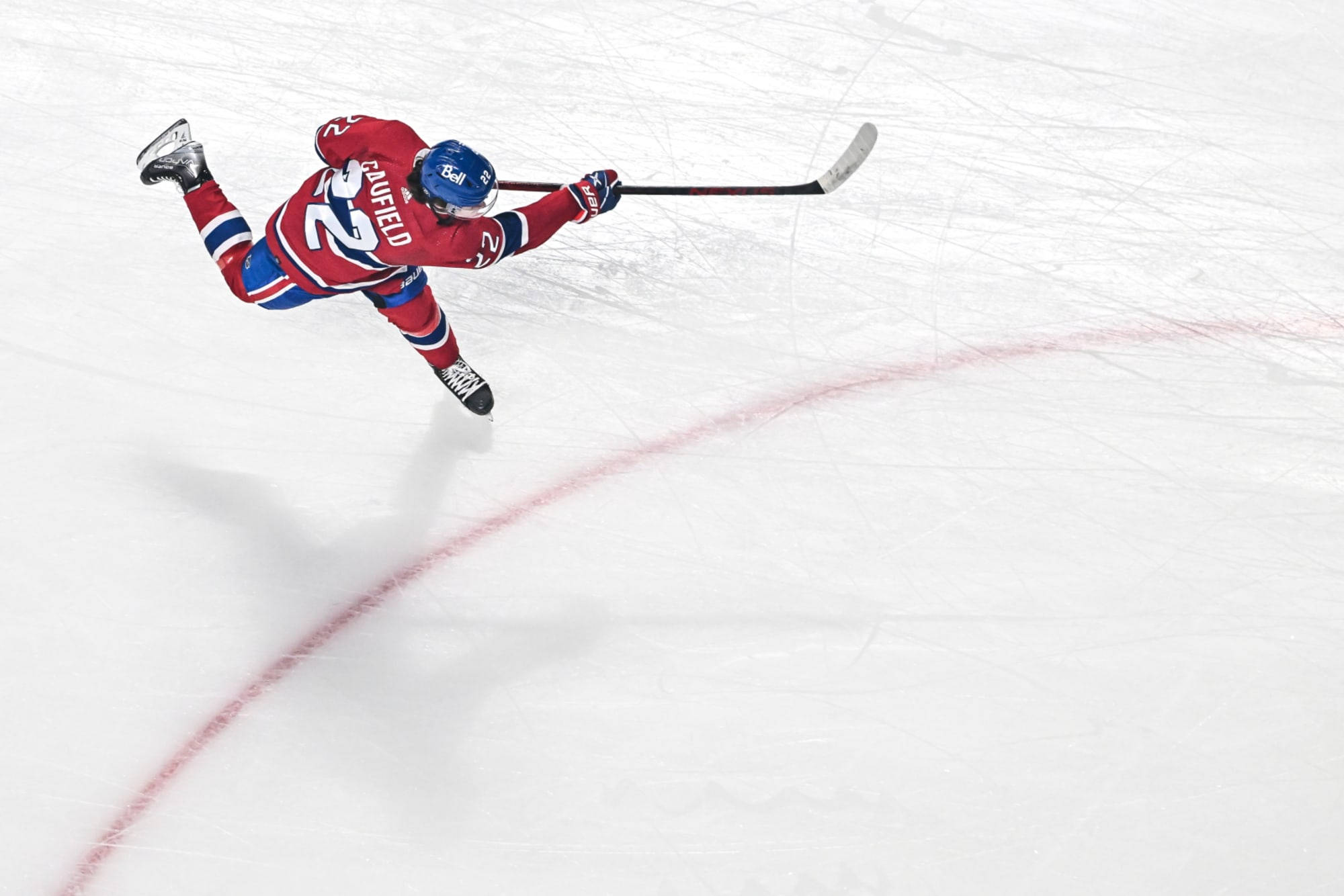 Cole Caufield, red jersey, ice, Full HD Desktop Wallpaper