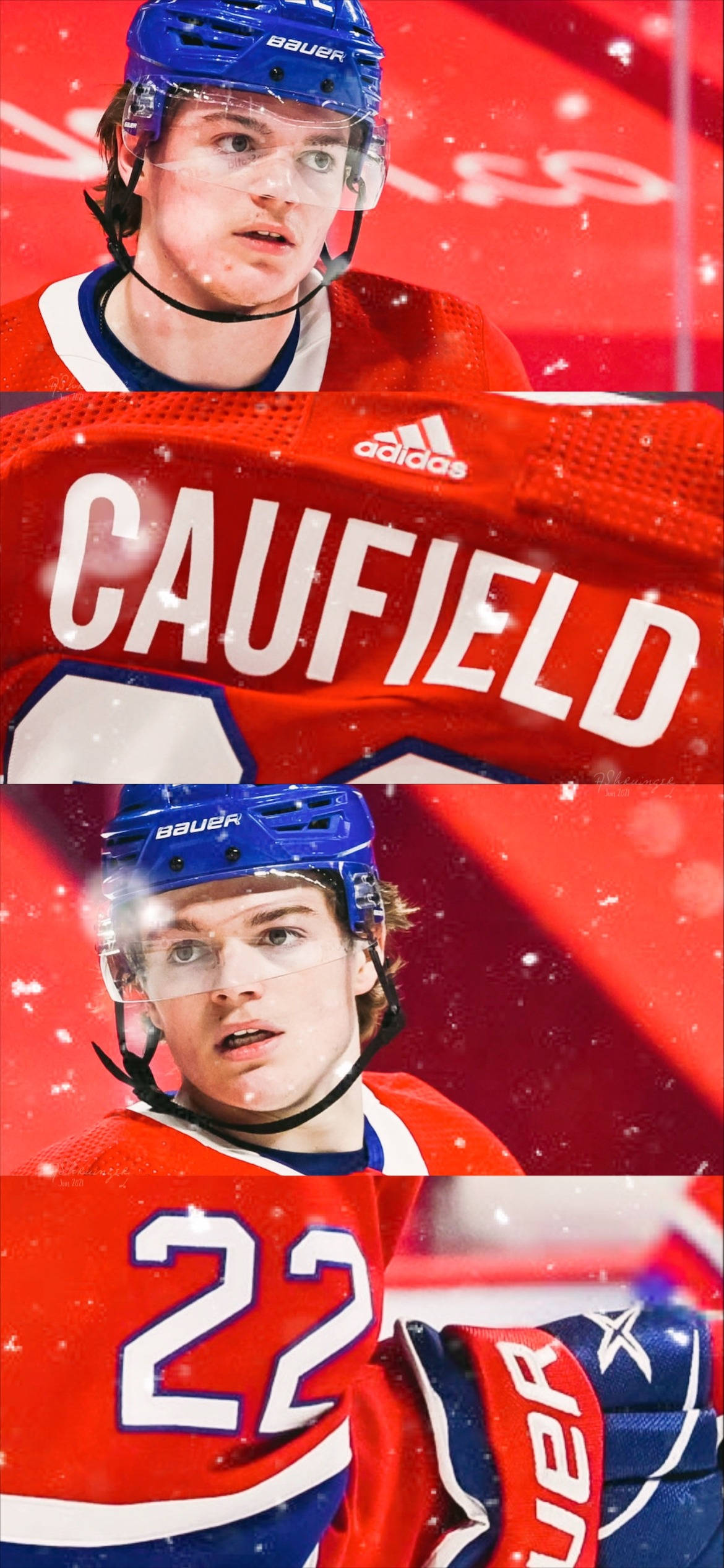 Cole Caufield, red jersey, snowflakes, Full HD Phone Wallpaper