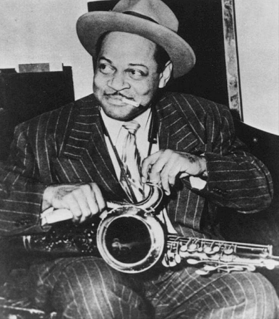 Coleman Hawkins, pinstripe suit, fedora, SD Phone Wallpaper