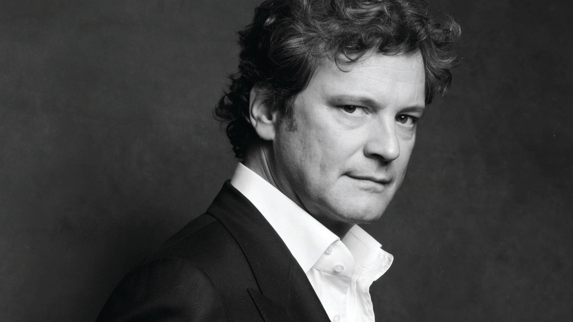 Colin Firth, black and white, medium shot, Full HD Desktop Wallpaper