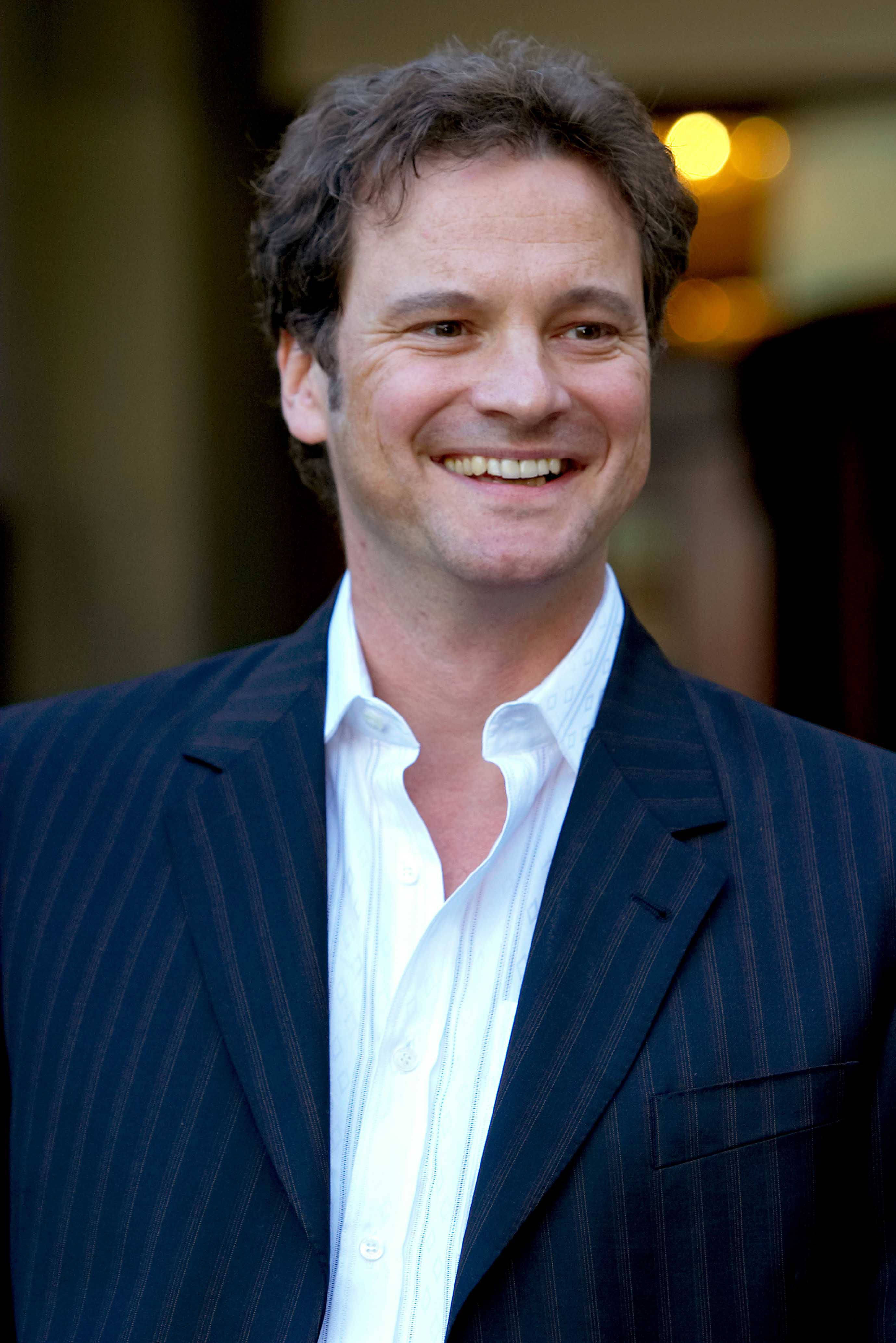 Colin Firth, dark pinstripe suit, white shirt, 4K Phone Wallpaper