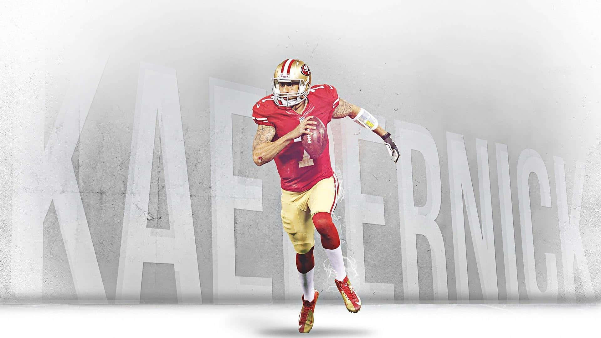 Colin Kaepernick, red and gold uniform, faded letters, Full HD Desktop Wallpaper