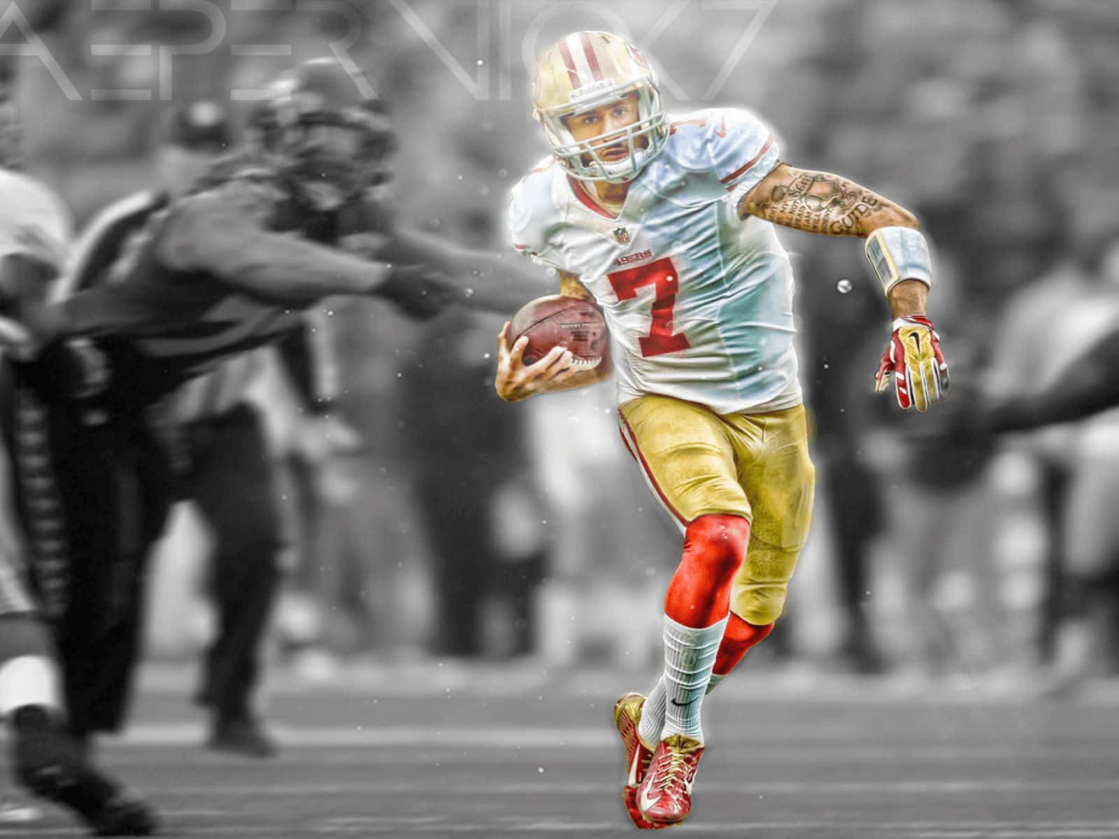 Colin Kaepernick, white and gold uniform, defender, HD Desktop Wallpaper