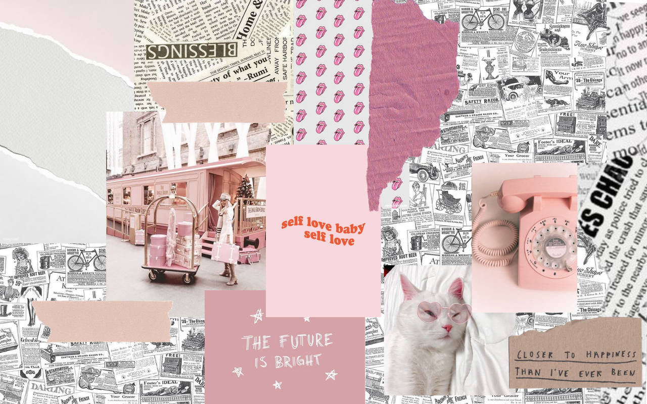 newspaper collage, girly aesthetic, pink, HD Desktop Wallpaper