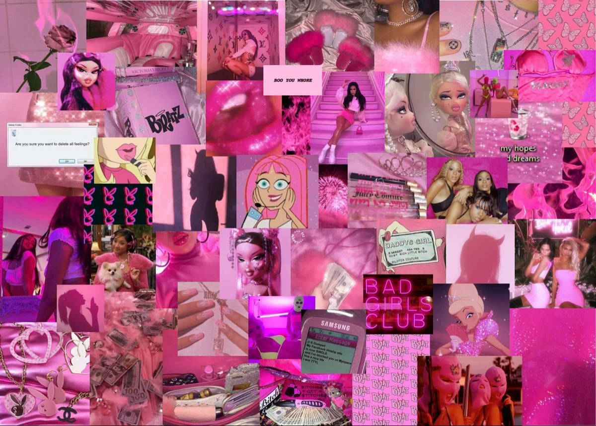 hot pink, collage aesthetic, feminine computer, SD Desktop Wallpaper