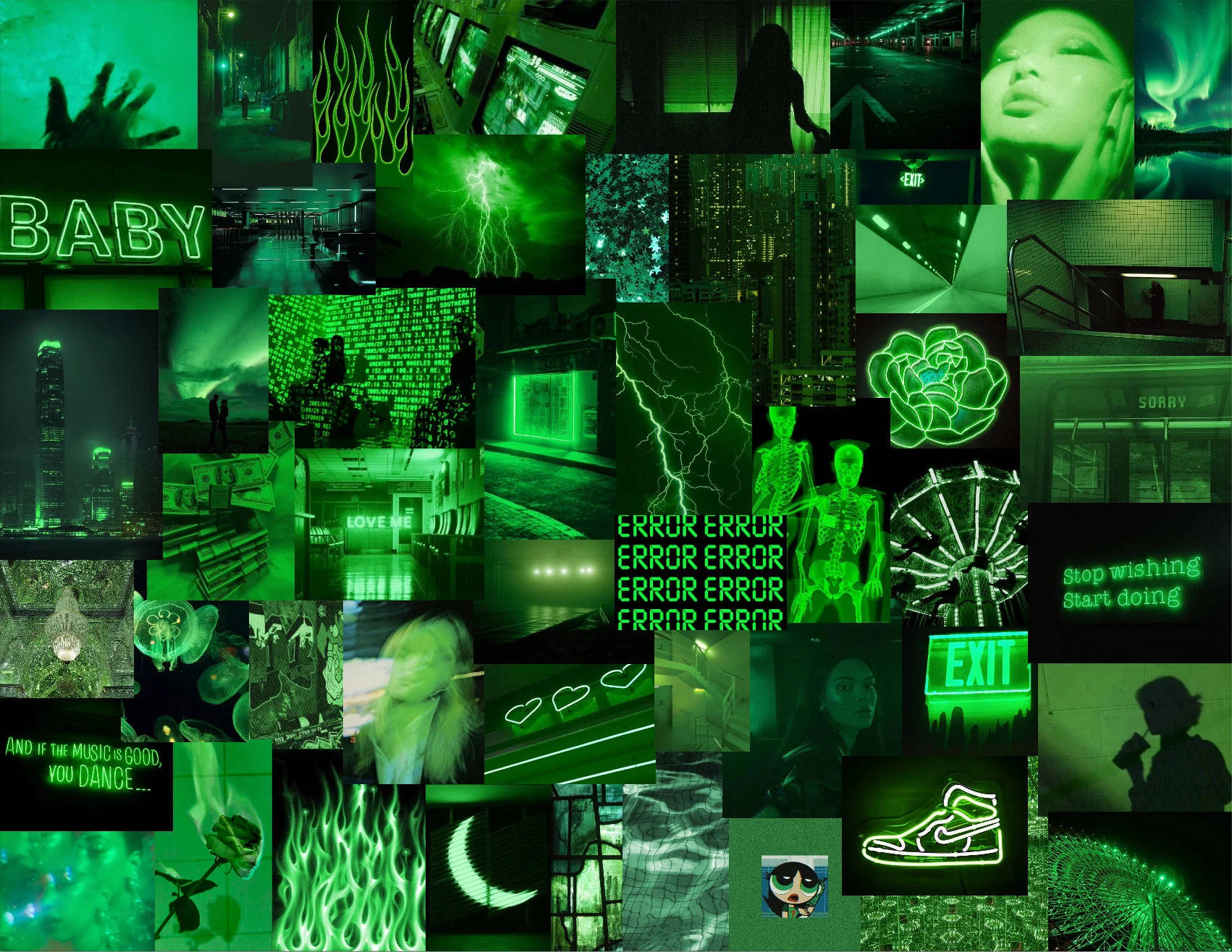 Grunge Collage, Radioactive Green, Glitch Art, HD Desktop Wallpaper