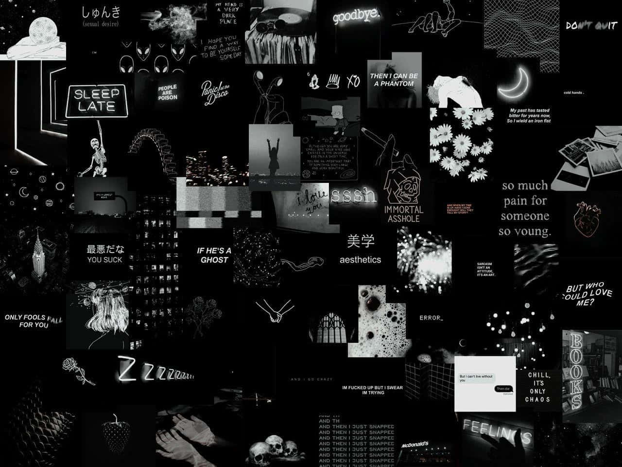 aesthetic grunge laptop, moody black and white collage, text quotes, HD Desktop Wallpaper