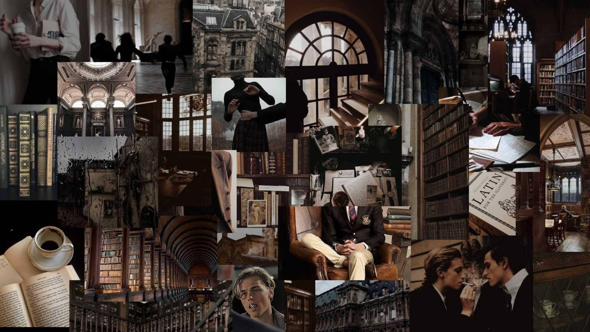 light academia, vintage library, arched windows, Full HD Desktop Wallpaper