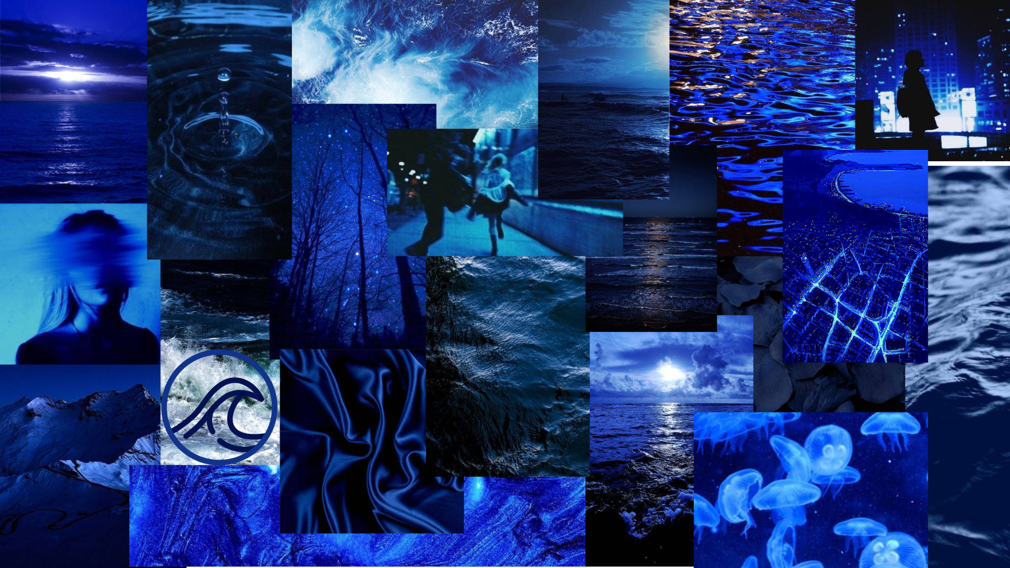 vibrant blue-toned, water ripples, moonlit seas, Full HD Desktop Wallpaper