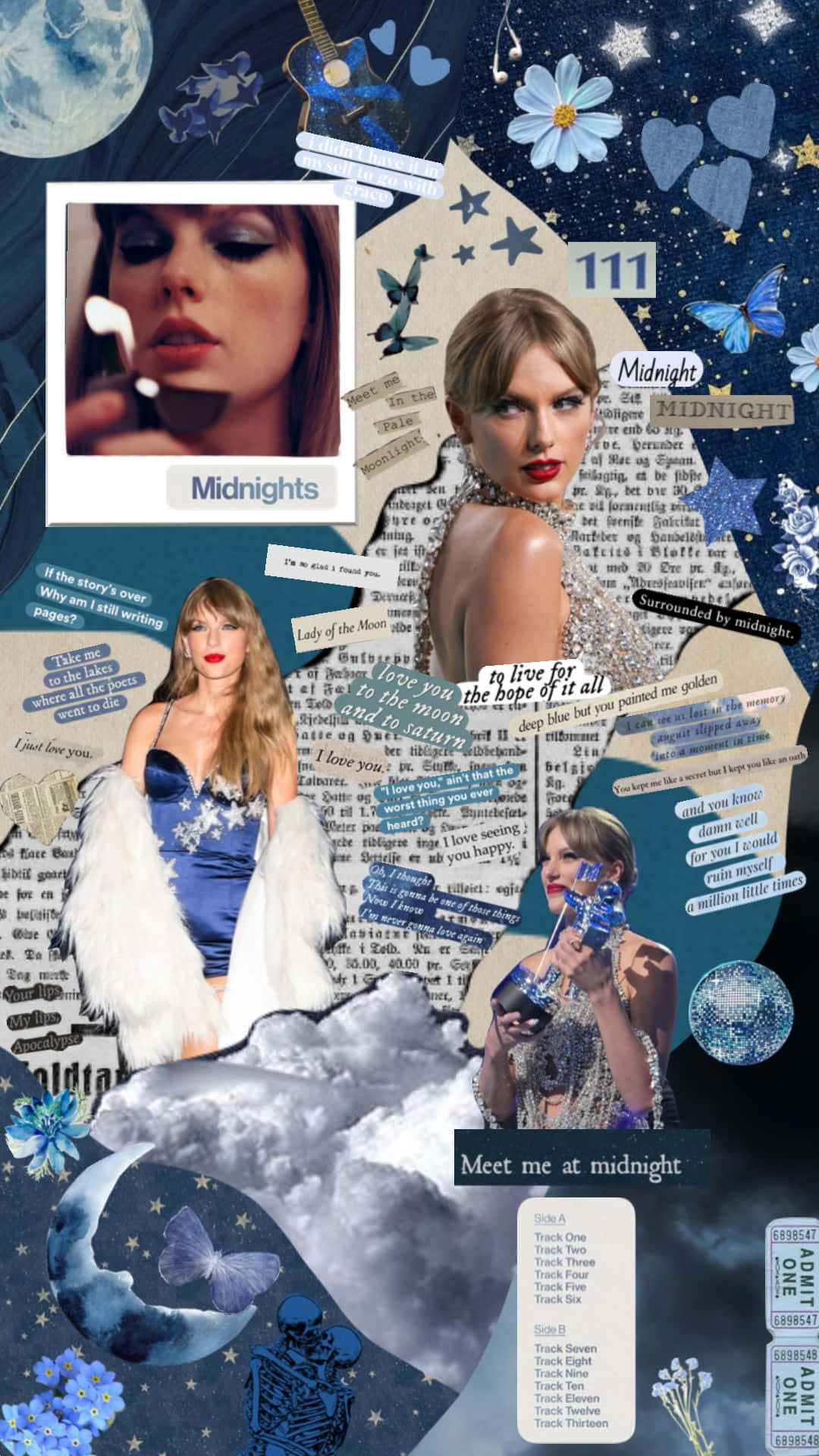 Taylor Swift, blue outfits, moon stars butterflies, Full HD Phone Wallpaper